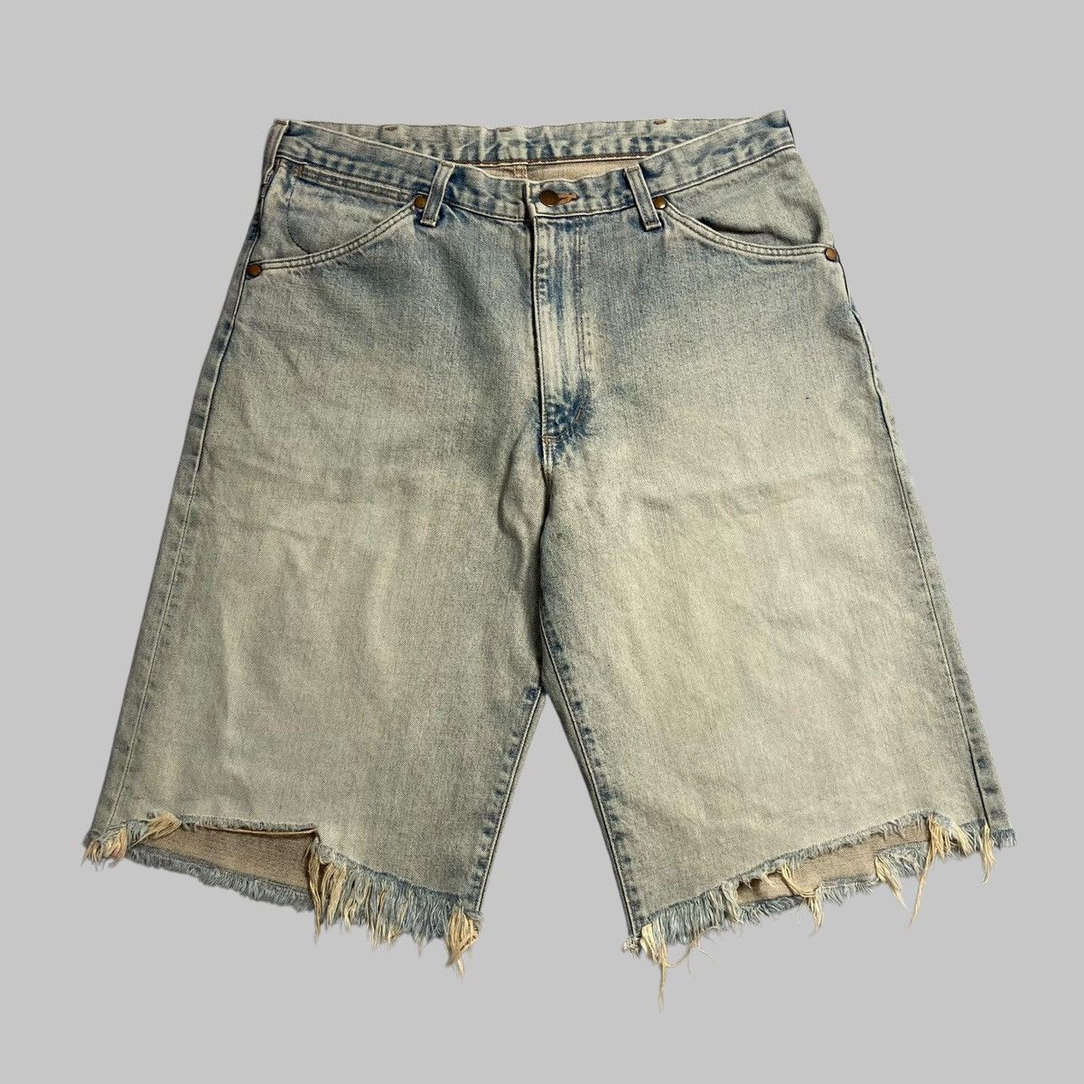 Japanese Brand × Vintage × Wrangler WRANGLER - Vtg 90s Jorts Mudwash Distressed Jeans 🇯🇵 Size US 34 / EU 50 - 3 Thumbnail