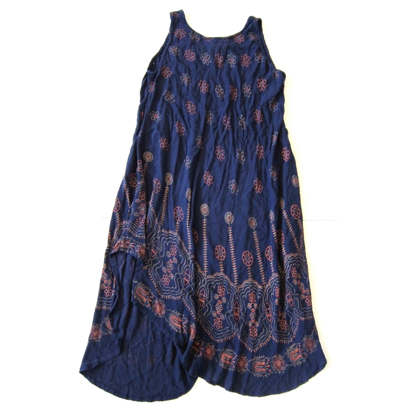 Vintage Lapogee India 100% Rayon Blue Orange Floral Long Tank Maxi Tunic Dress Small Size S / US 4 / IT 40 - 2 Thumbnail