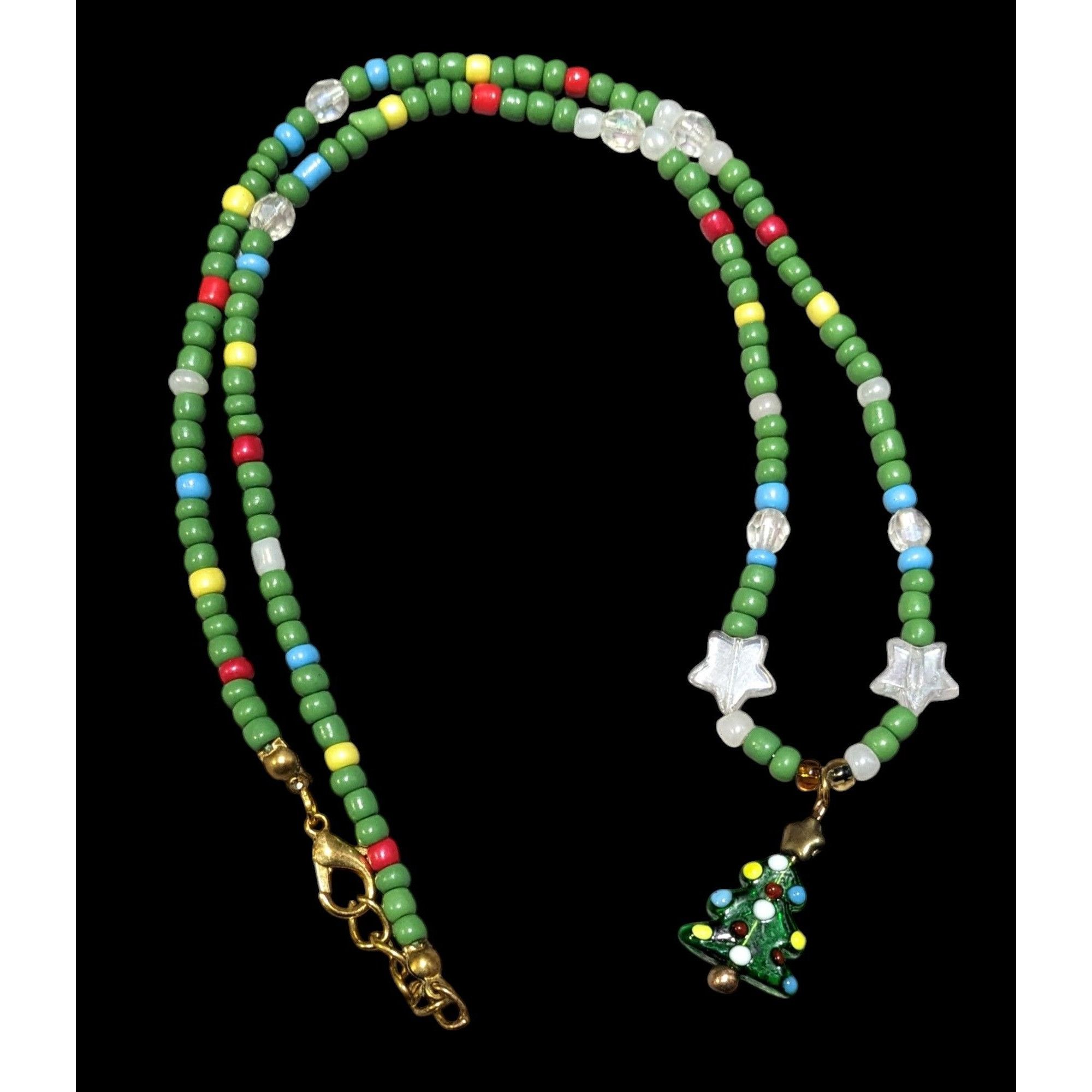 Other Handmade Green Glass Holiday Beaded Christmas Tree Necklace Size ONE SIZE - 1 Thumbnail