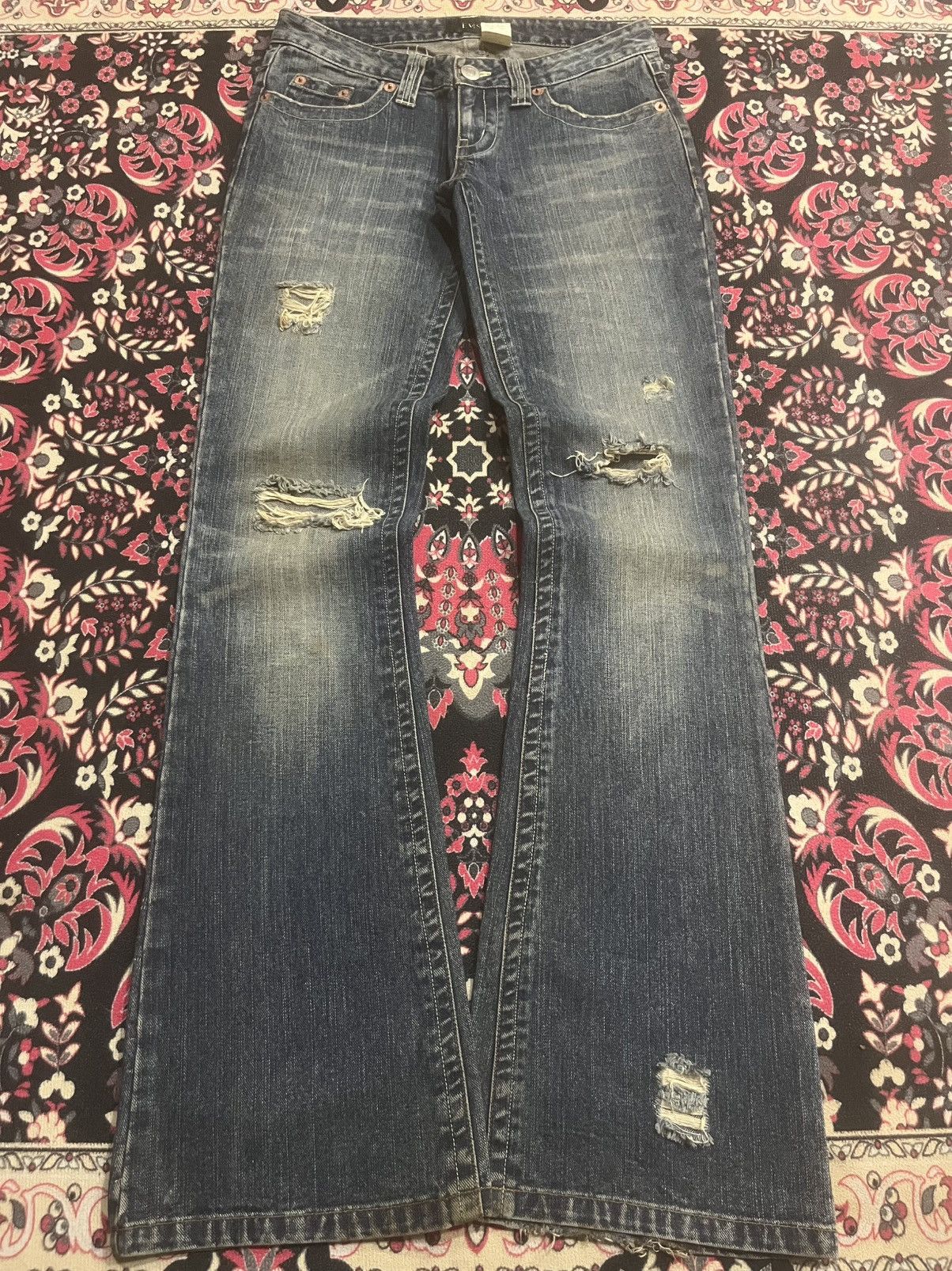 If Six Was Nine Japanese Brand EMS Excite Extreme Distressed Flare Jeans Size 28" / US 6 / IT 42 - 1 Thumbnail
