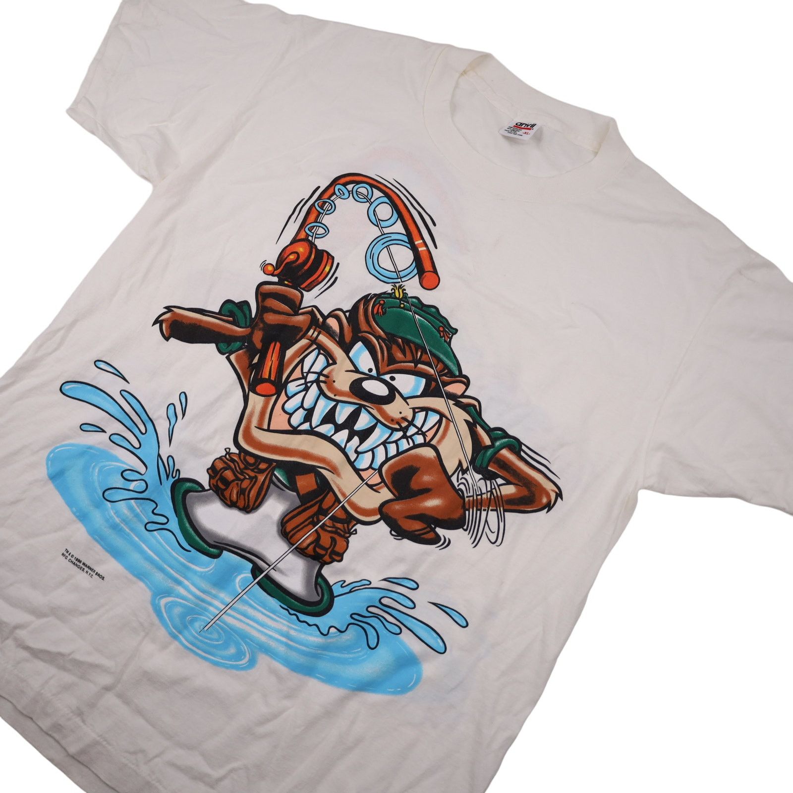 Vintage Vintage Looney Tunes Fishing Taz Front Back Print Graphic T Size US XL / EU 56 / 4 - 2 Thumbnail