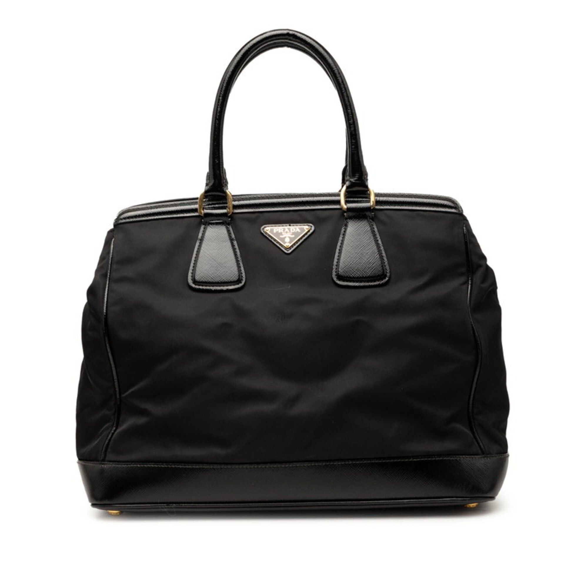 Prada Prada Saffiano Triangle Logo Plate Handbag, Black Nylon Leather, Women's PRADA Size ONE SIZE - 1 Thumbnail