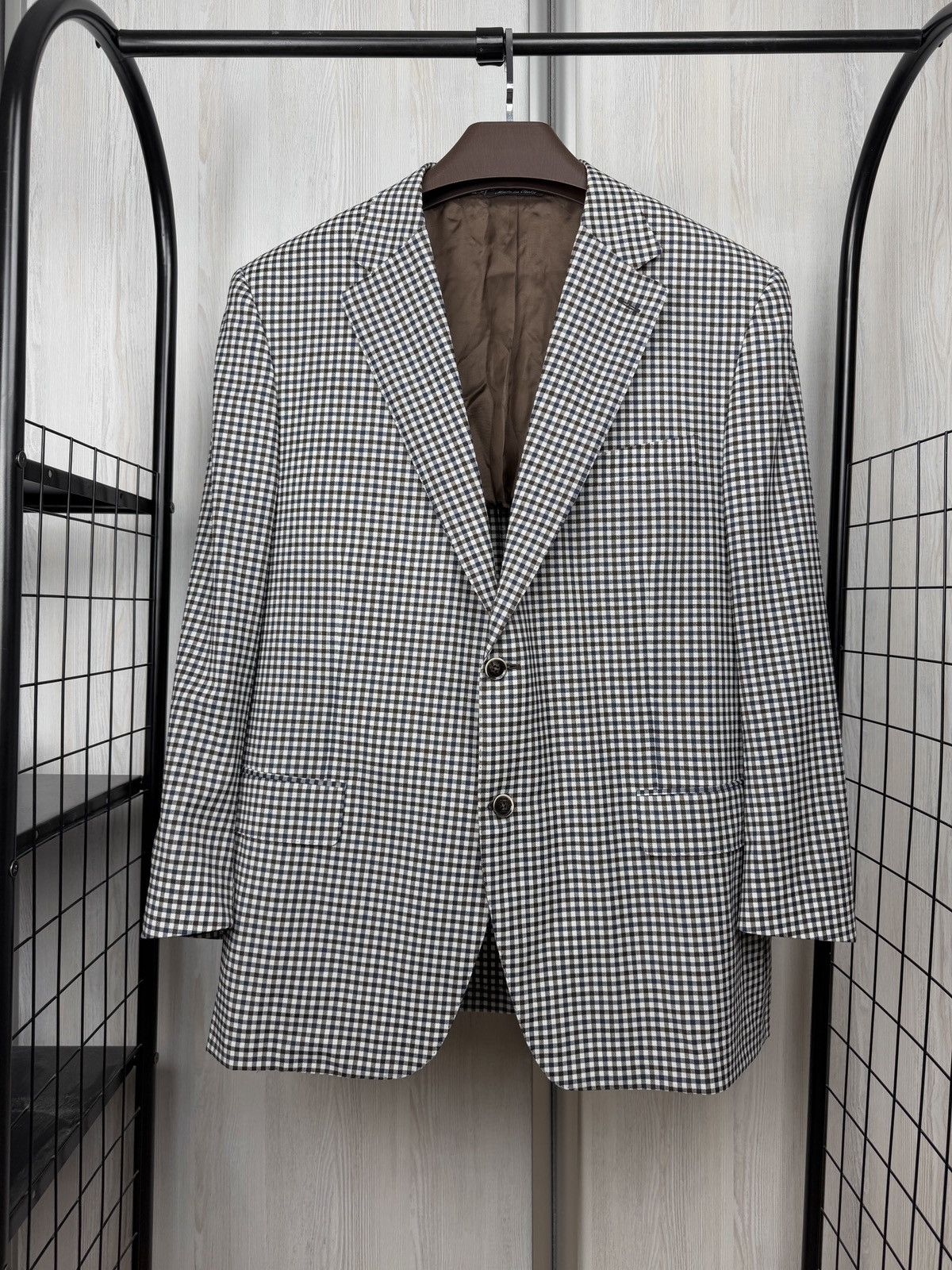 Canali Canali Italy Wool Cotton Travel Checkered 2 button blazer Size 46R - 1 Thumbnail