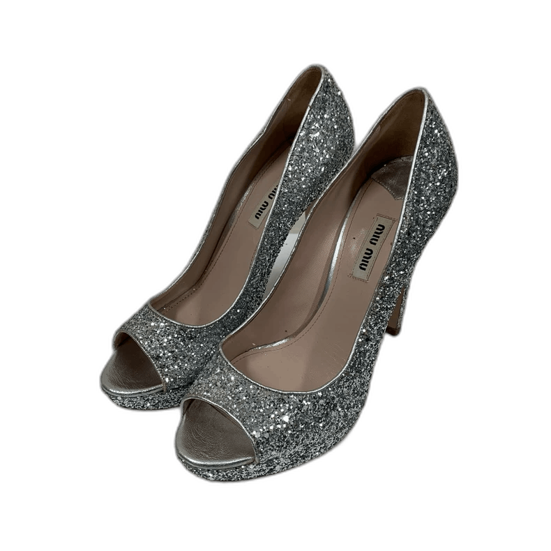 Miu Miu Miu Miu Silver Glitter High Heels Size 38 Size US 8 / IT 38 - 1 Thumbnail