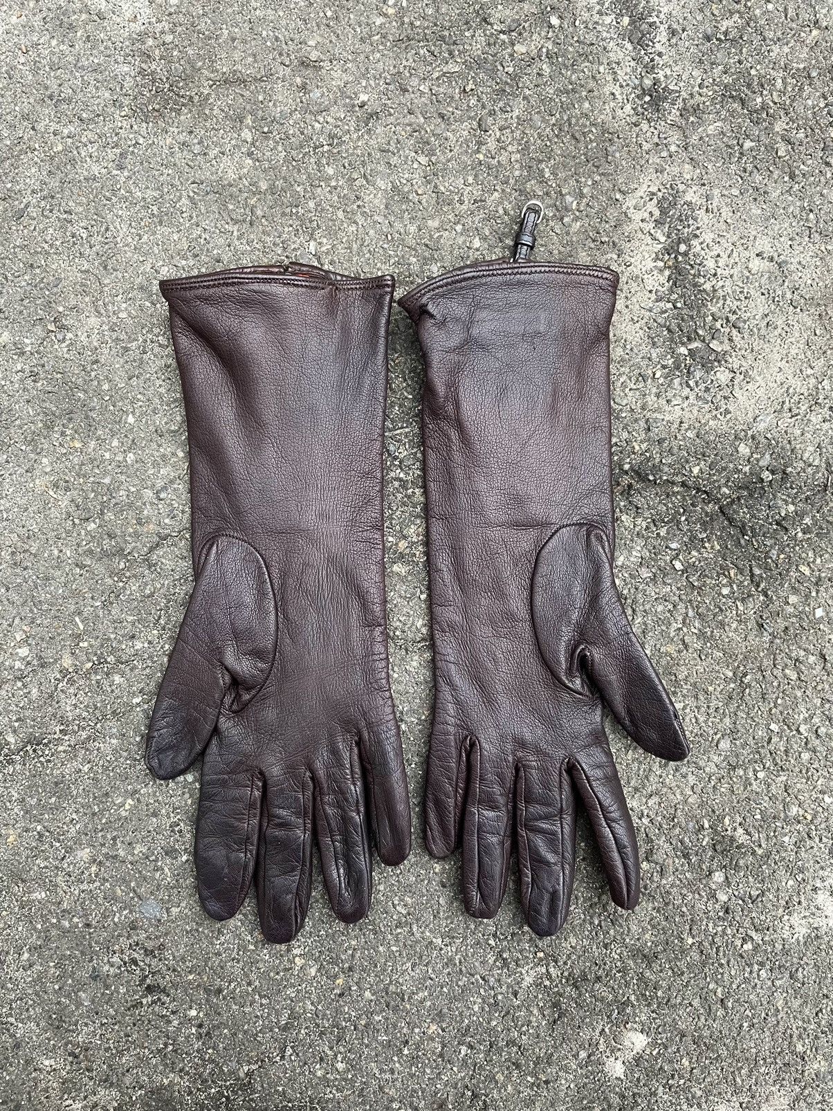 Genuine Leather × Prada Prada Brown Chokolate Leather Zip Gloves Made in Italy 6.5 Size ONE SIZE - 4 Thumbnail