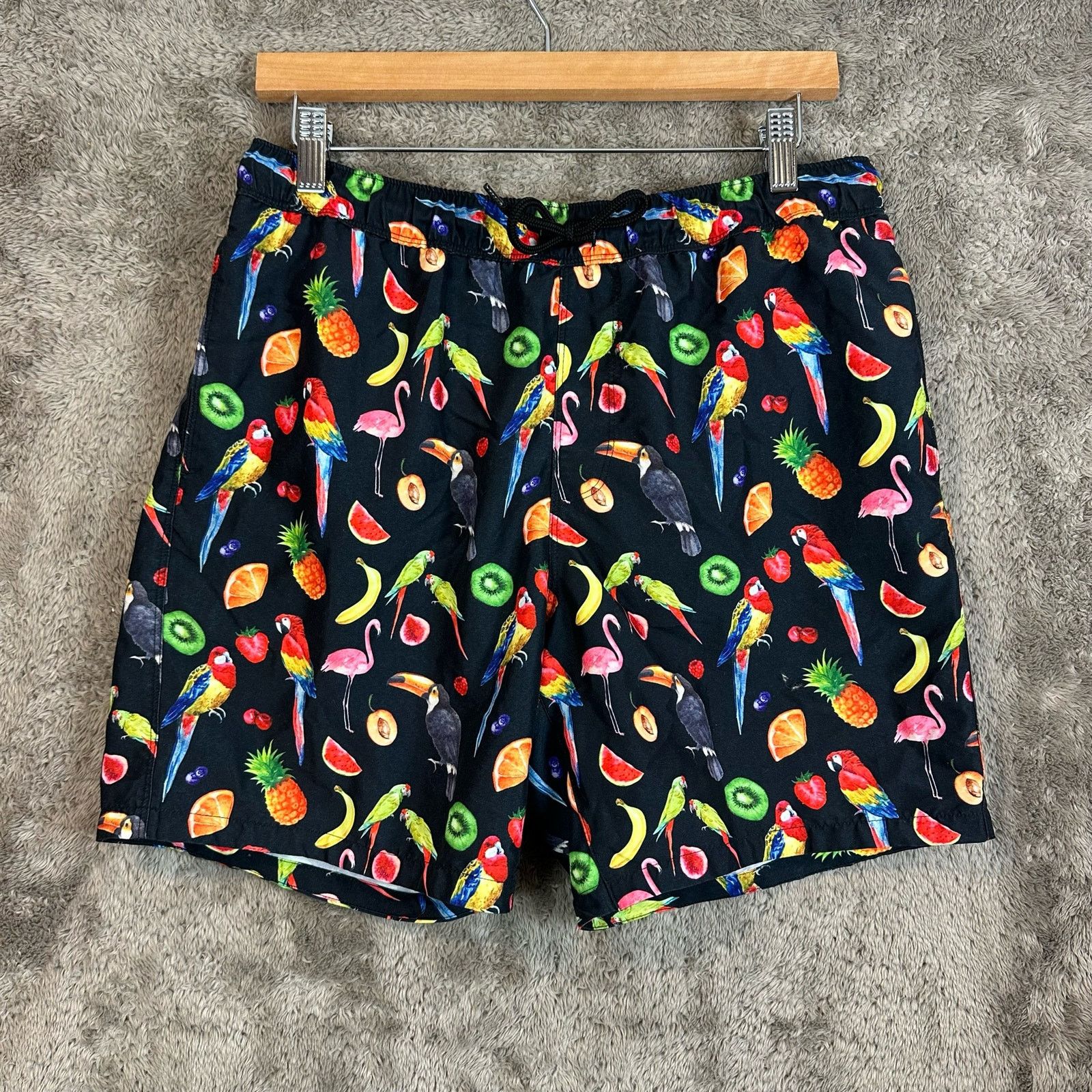 Asos Asos Swim Trunks Shorts Parrots Fruit M Black Hawaiian Size US 32 / EU 48 - 1 Thumbnail