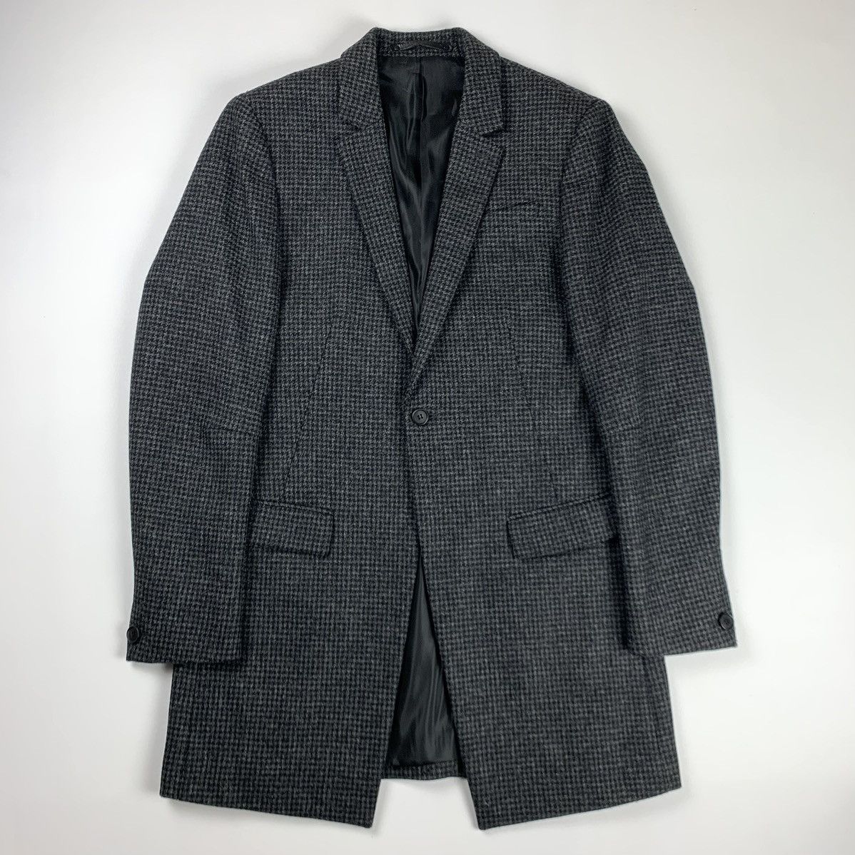 image of Allsaints District Houndstooth Wool Coat in Grey, Men's (Size Large)