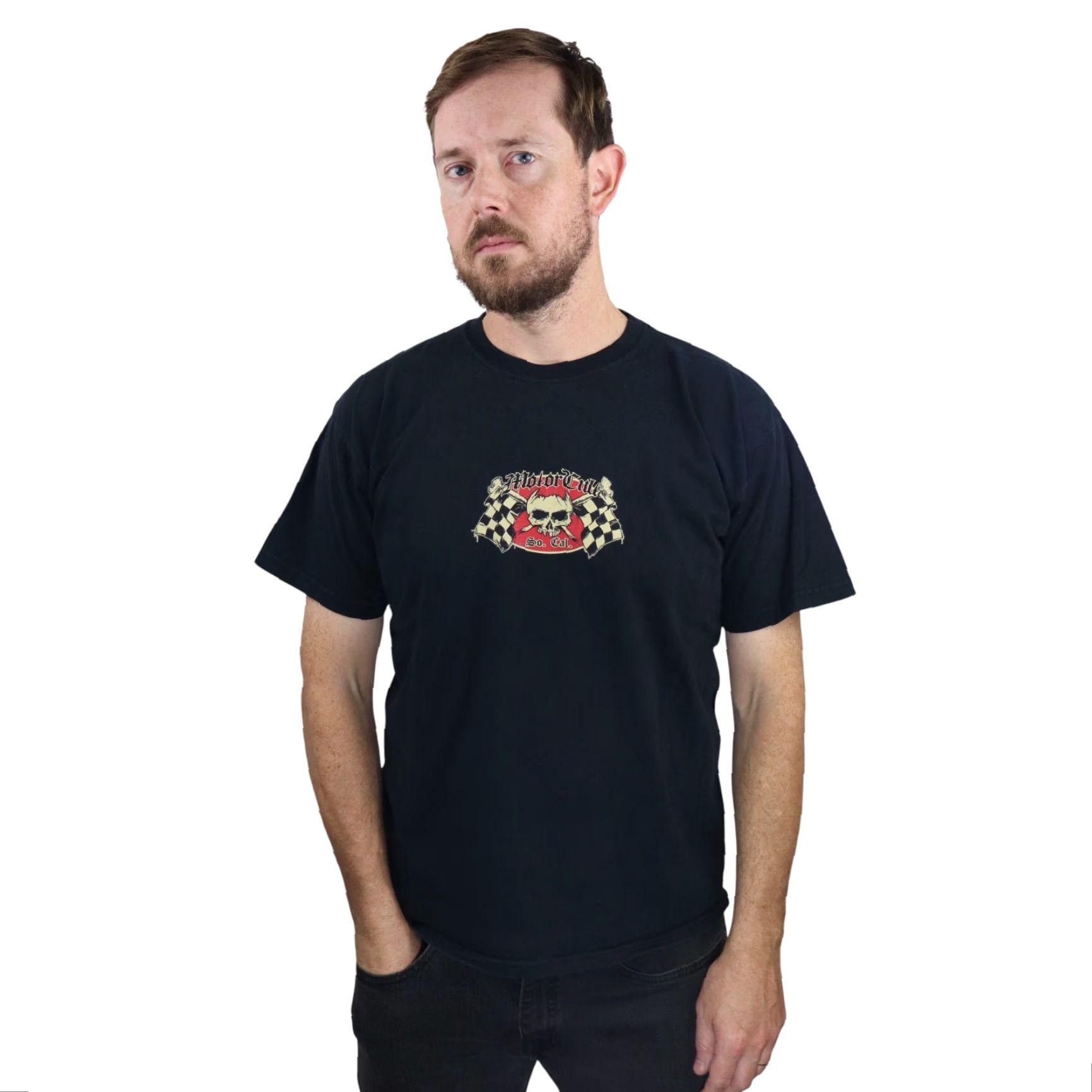 Vintage VINTAGE Motor Cult So Cal T Shirt Mens L Black Skull Crossbones Racing Flags USA Size US L / EU 52-54 / 3 - 2 Thumbnail