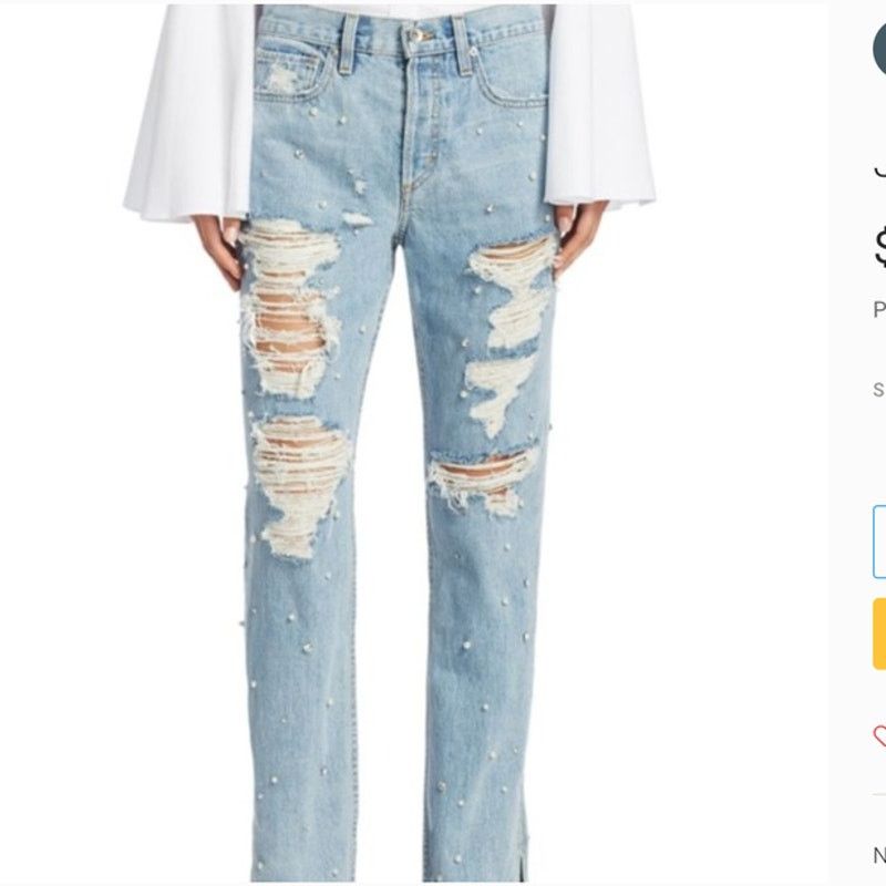 Jonathan Simkhai Jonathan Simkhai Distressed Studded Pearl Boyfriend Jeans 24 Size 24" / US 00 / IT 34 - 2 Thumbnail