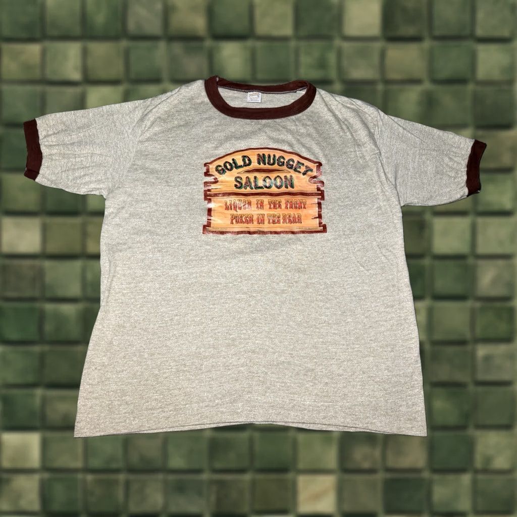 Vintage VINTAGE Sportswear Shirt XL White Vtg 70s Gold Nugget Saloon Ringer Tee Bar Western Style Tag Size US XL / EU 56 / 4 - 1 Thumbnail