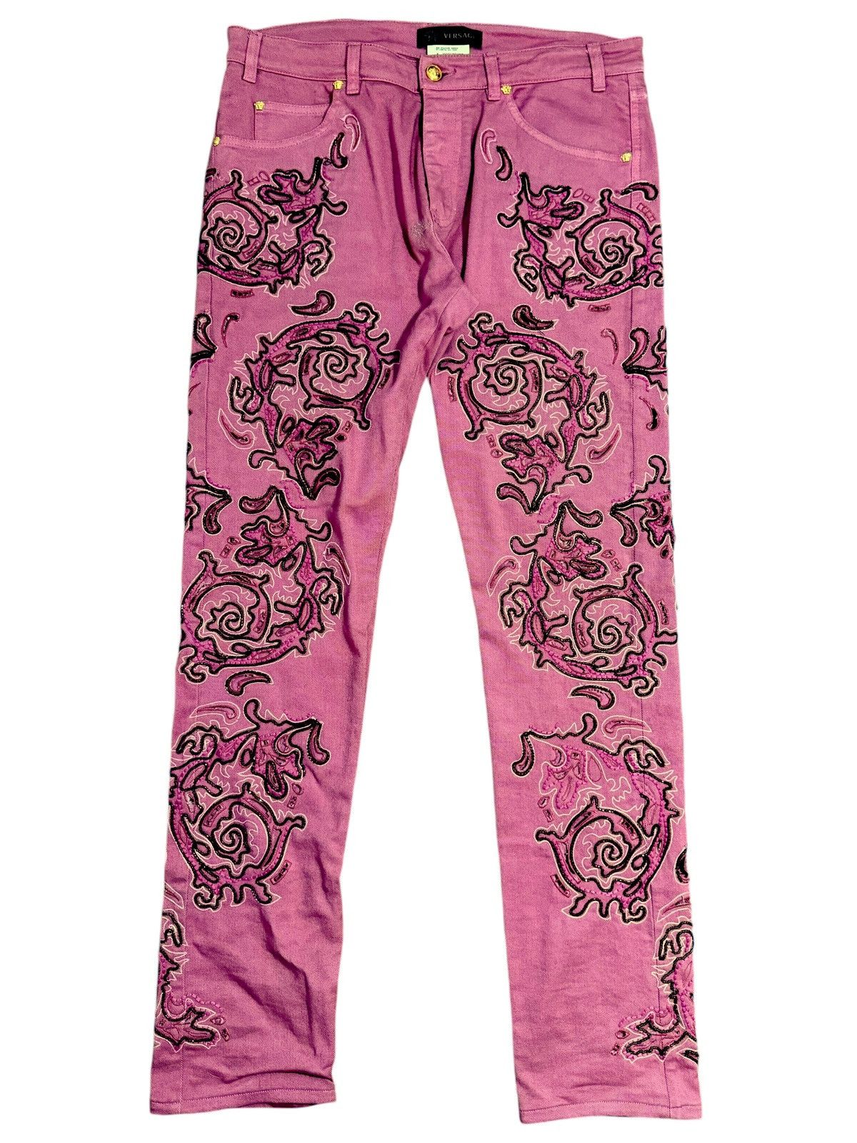 Versace Versace denim pants with beads and embroidery Size US 33 - 1 Thumbnail
