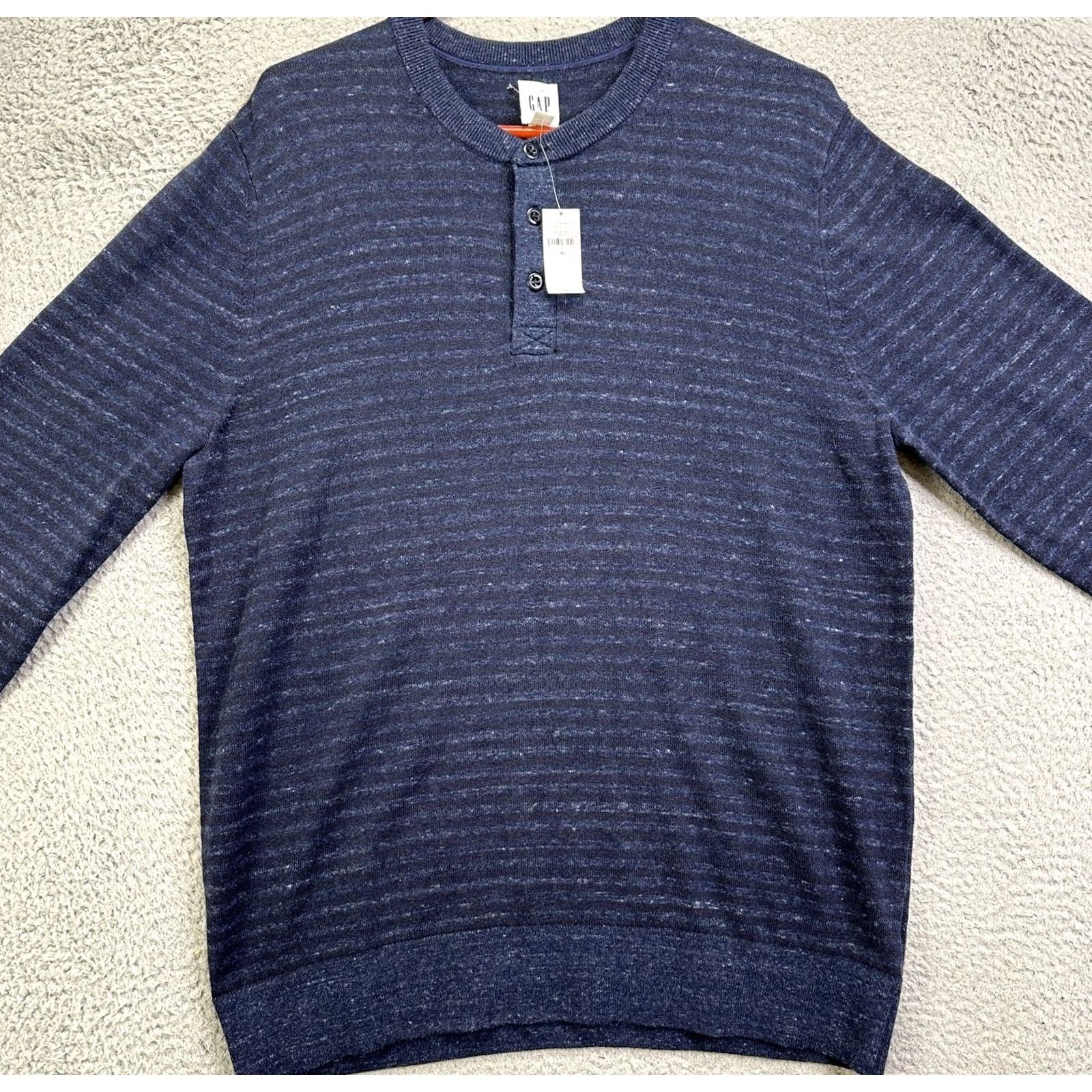 Gap GAP Sweatshirt Henley Pullover Mens XL Dark Blue Striped Gift Casual Outdoor Walking 60s? Size US XL / EU 56 / 4 - 3 Thumbnail