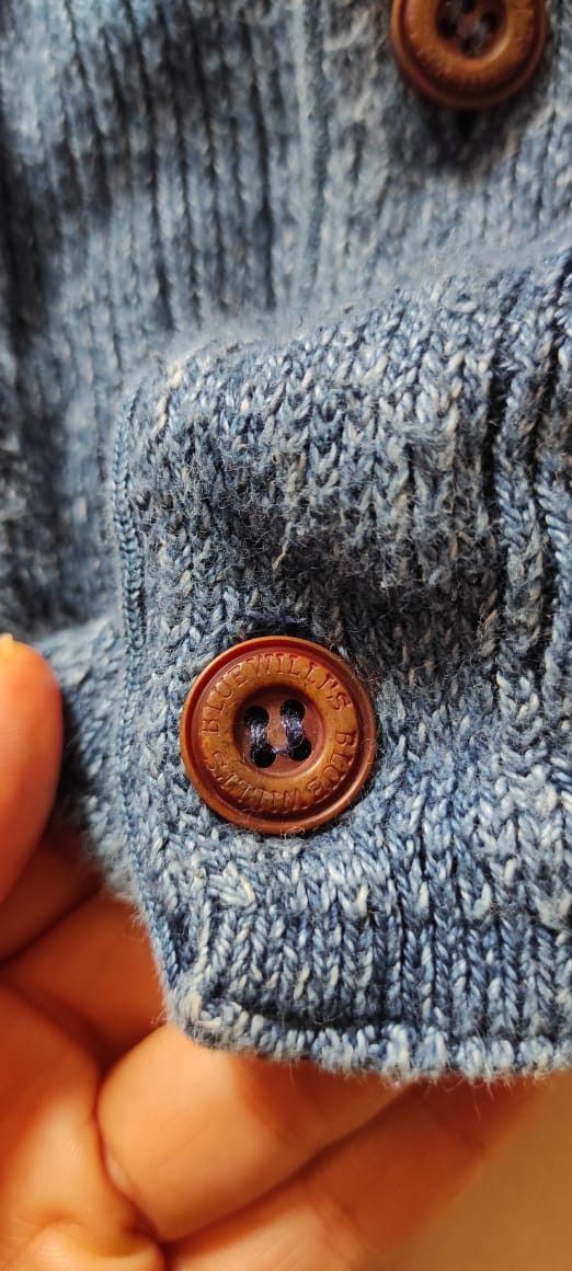 Vintage Blue Willis Spectacular Indigo Jean Denim Cable Cardigan XL Size US L / EU 52-54 / 3 - 9 Thumbnail