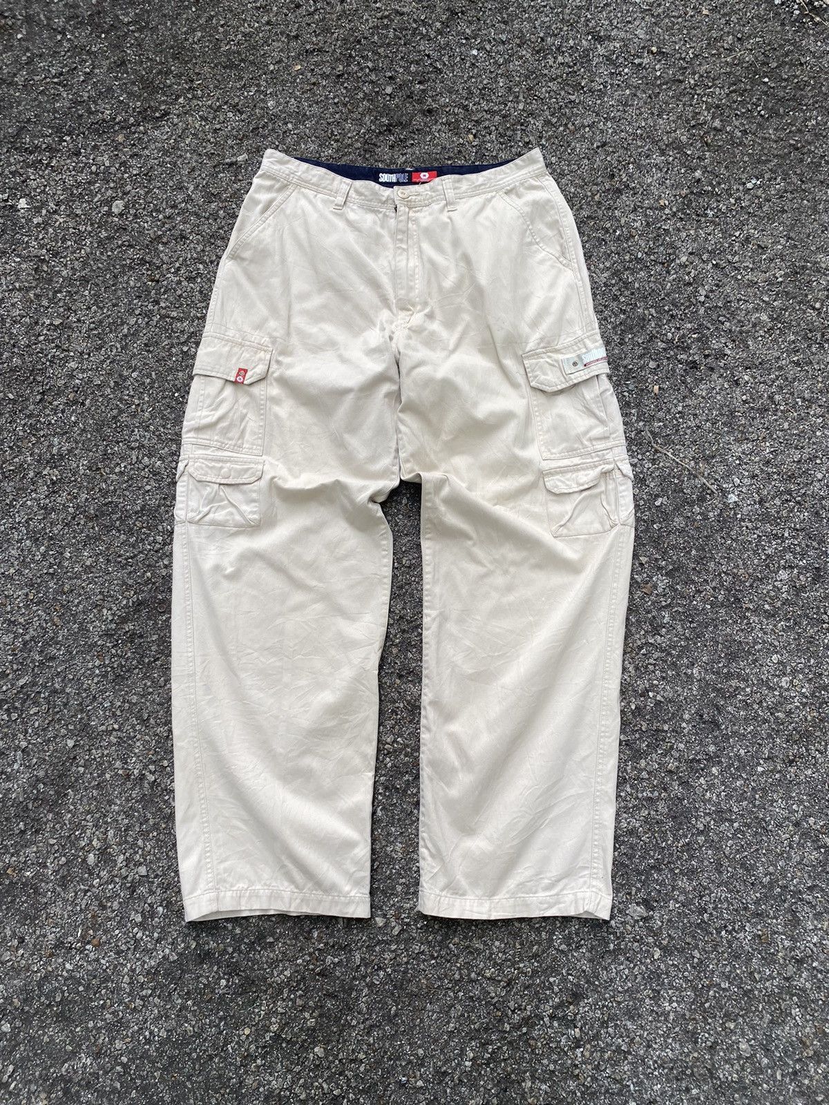 image of Jnco x Skategang Baggy Cargo Pants Southpole Multi-Pocket Skater in Cream, Men's (Size 35)