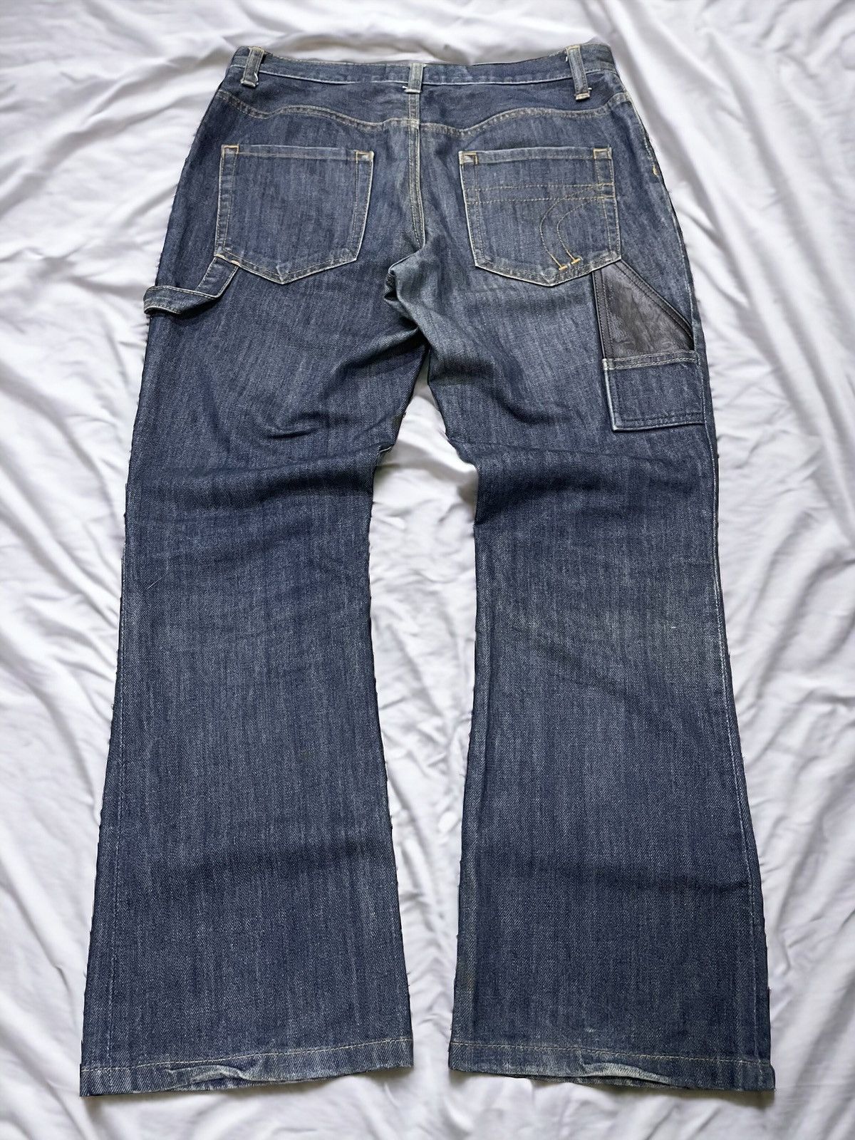 Issey Miyake × Japanese Brand × Tete Homme Tete Homme Carpenter Leather Trimmed Flared Jeans Size US 31 - 1 Thumbnail