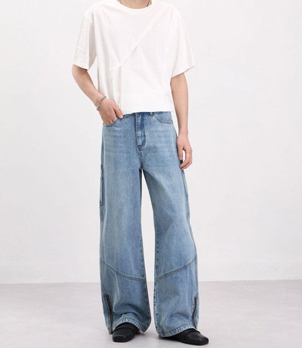 Japanese Brand Washed High-Street Straight-Leg Paneled Cargo Jeans Size US 32 / EU 48 - 4 Thumbnail