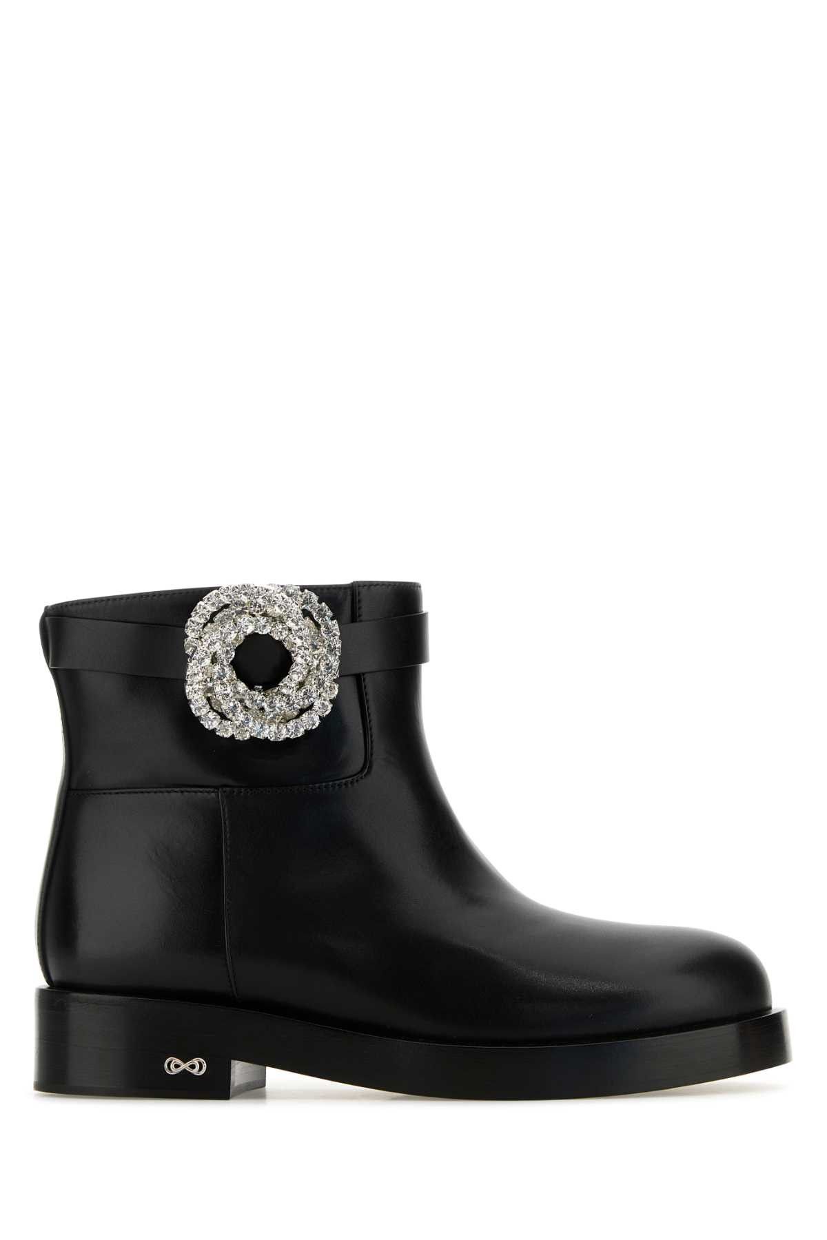 Black Leather Galaxy Ankle Boots