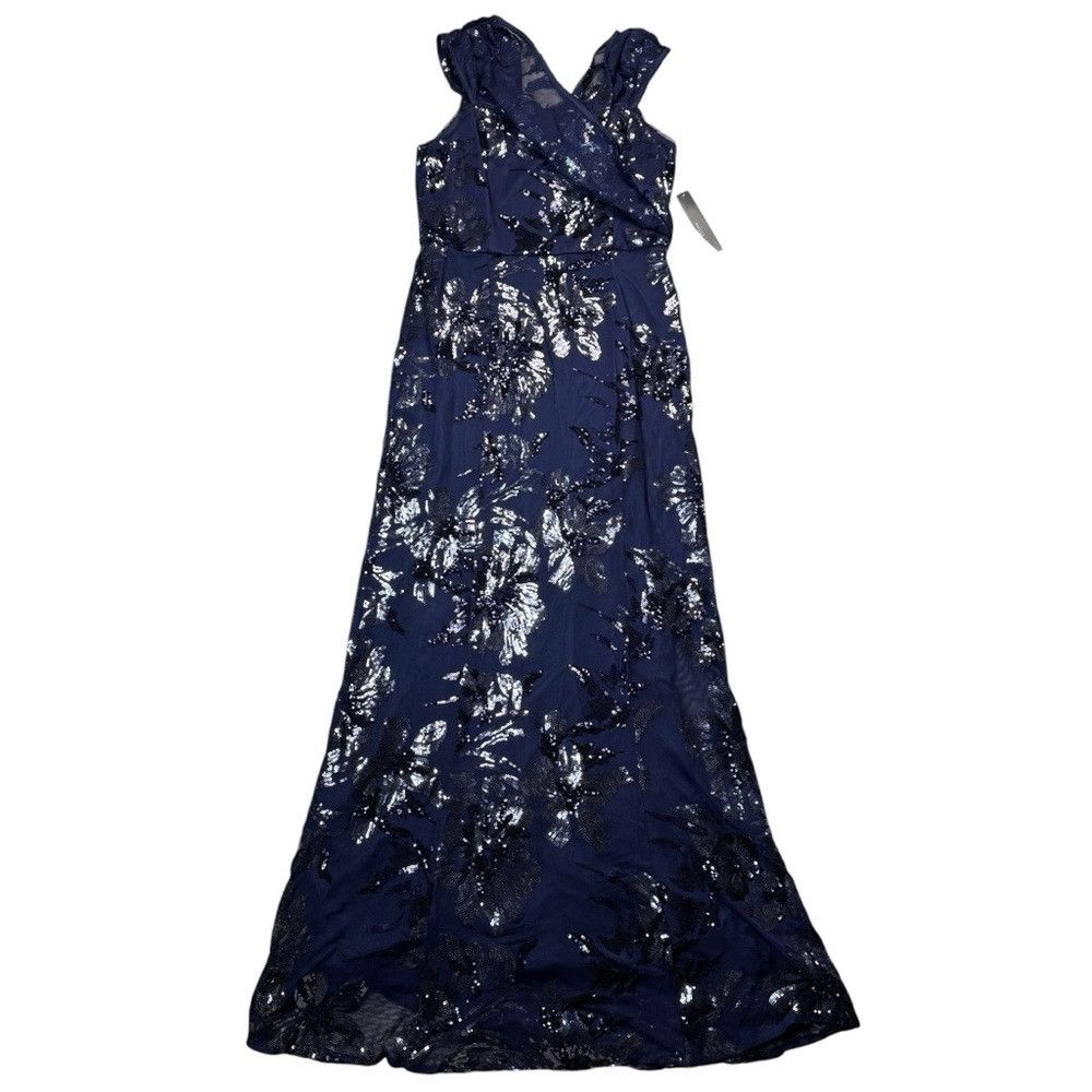 MAGGY LONDON NWT New Maggy London Long Floral Sequined Navy Evening Gown Size M / US 6-8 / IT 42-44 - 2 Thumbnail