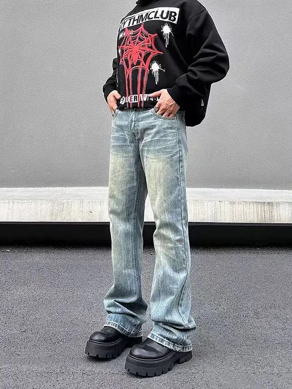 VIBE Vintage Textured Washed and Aged Micro Flare Jeans Size US 34 / EU 50 - 1 Thumbnail
