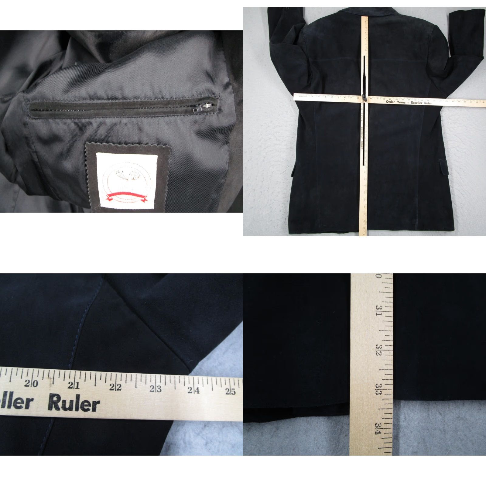 Vintage VINTAGE Maria Vittoria Blazer Mens 44 Black Suede Leather Sport Coat Made In Italy - Notch Lapel 2-Button Front Ventless Single-Breasted Size 44R - 8 Thumbnail