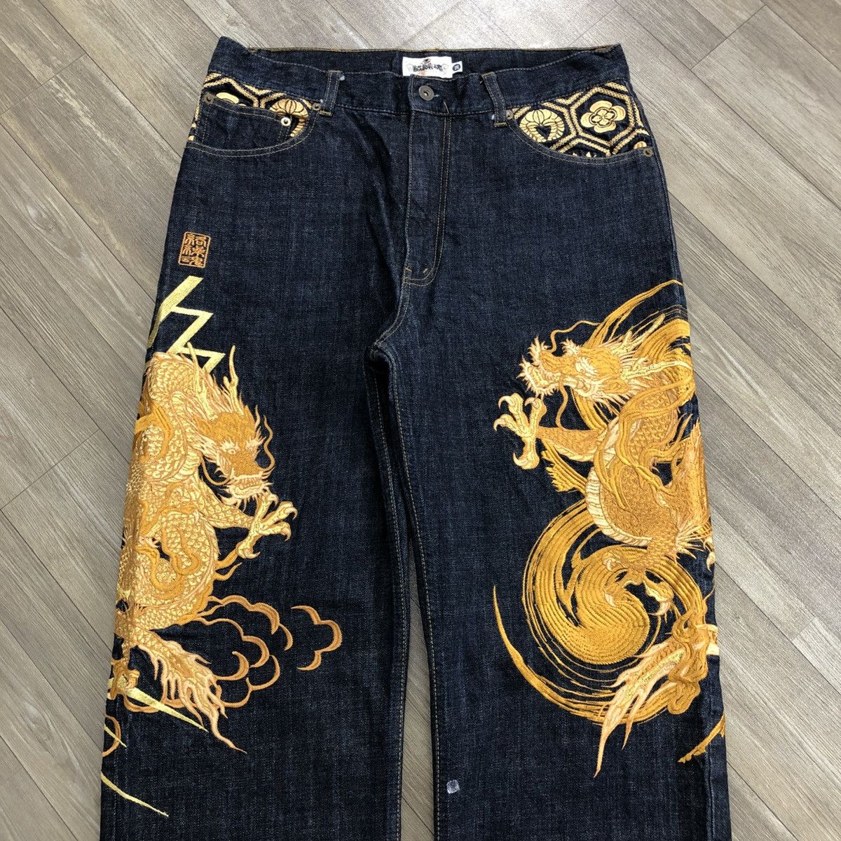 Ed Hardy SOLD📦 70/100 Karakuri Tamashii Dragon Gold Embroidered Jeans Size US 36 / EU 52 - 2 Thumbnail