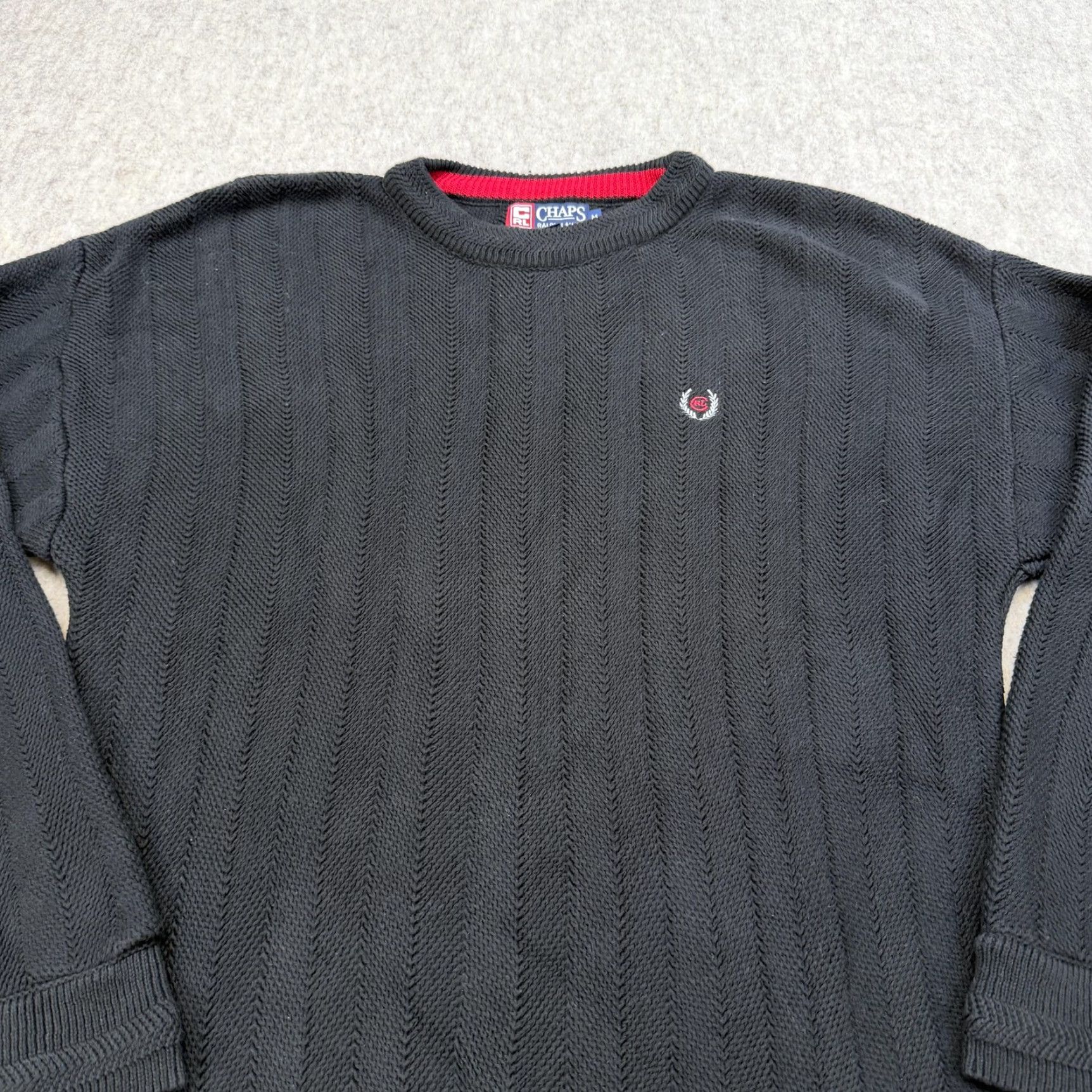 Chaps VINTAGE Chaps USA Made Black Cotton Crewneck Sweater Mens M 90s Embroidered Logo Solid Knit Size US M / EU 48-50 / 2 - 2 Thumbnail