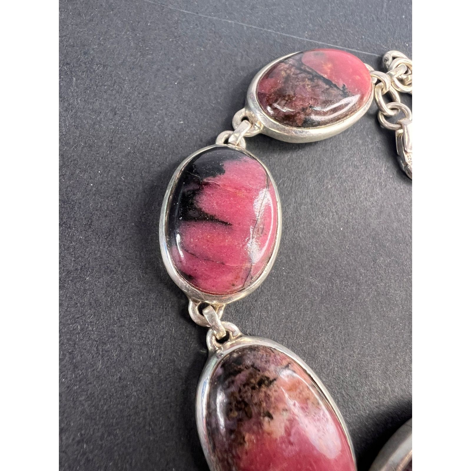 Other NEW Rhodonite sterling silver link bracelet 7.75 inch Size ONE SIZE - 4 Thumbnail