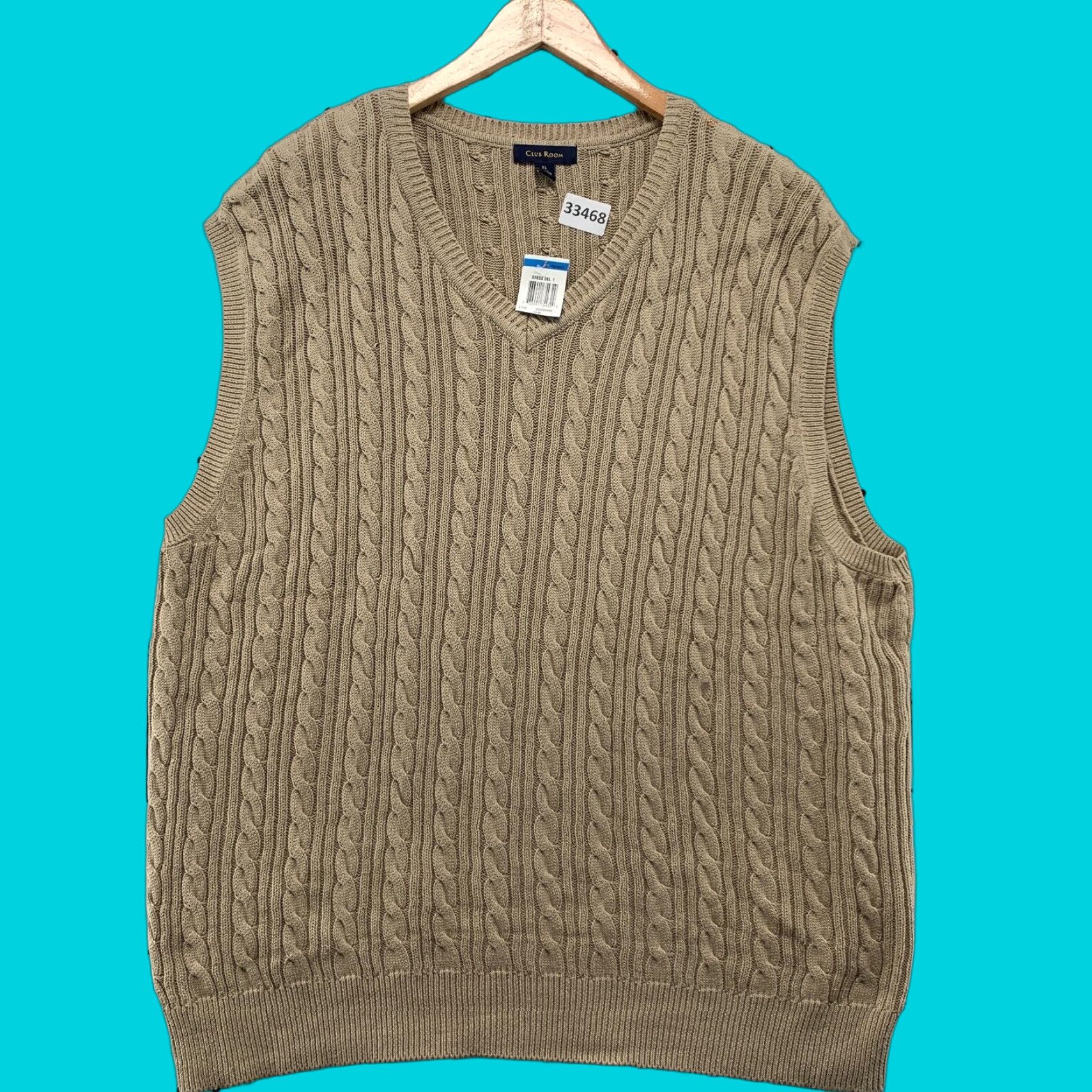 Club Room VINTAGE Club Room Cable Knit Vest Sweater Mens XL Khaki Brown NWT Casual 90s Mens XL Beige Size US XL / EU 56 / 4 - 1 Thumbnail