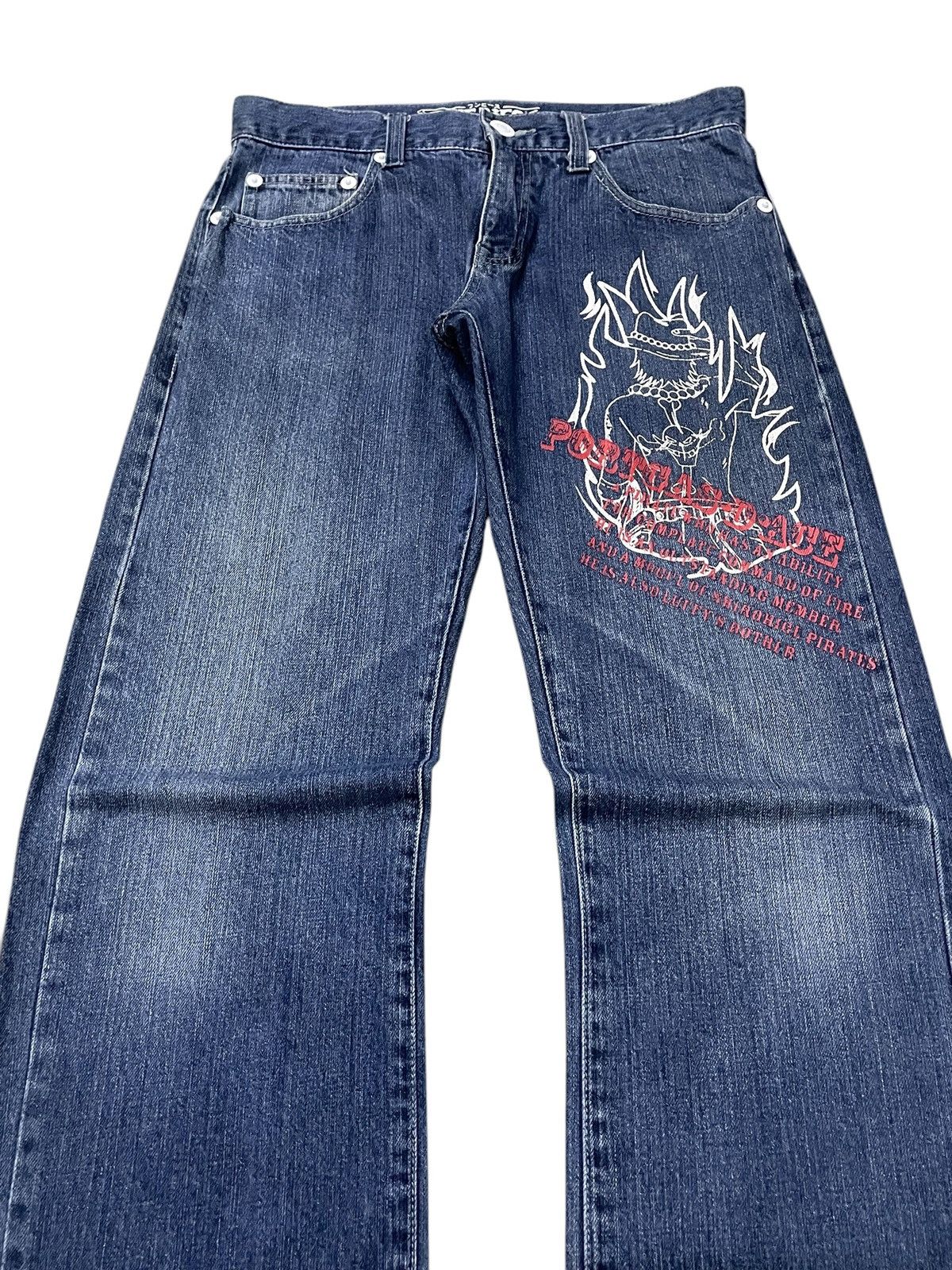 Japanese Brand Vintage One Piece Anime Ace And Luffy On Fire Rare Jeans Size US 30 / EU 46 - 6 Thumbnail