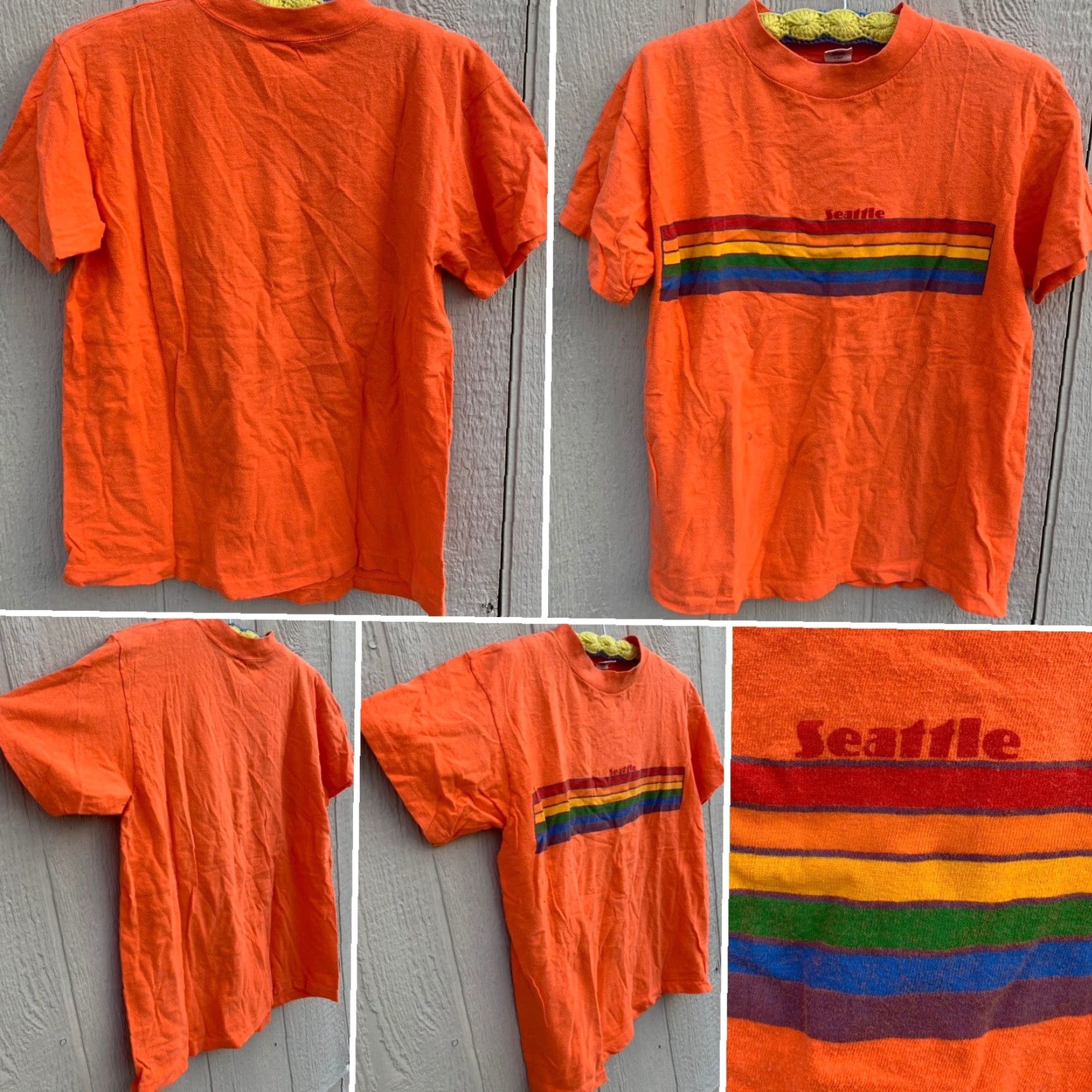 Rainbow Vintage Shoreline Sportswear t-Shirt Seattle rainbow graphics 80s 70s L Unisex Orange Cotton Graphic Tee Shirt Decade 1980s Size US L / EU 52-54 / 3 - 2 Thumbnail