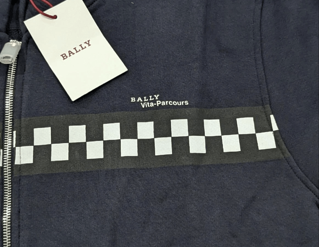 Bally BALLY Checker Stripe Zip Up Hoodie Navy Large Size US L / EU 52-54 / 3 - 2 Thumbnail