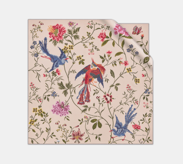 image of O1W1Db10424 Size: Os Dior Birds Square Scarf In Multicolor, Women's