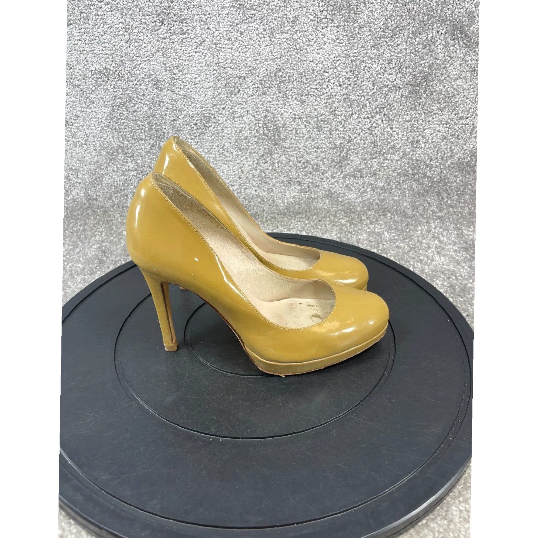 Vintage L.k. Bennett Womens Gold Leather Heel Shoes Size 6.5 Sledge Pump