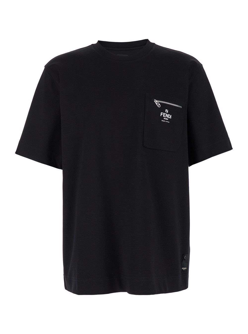 Fendi Men's Black Cotton Crew Neck T-Shirt with Front Logo Print Size US L / EU 52-54 / 3 - 1 Thumbnail