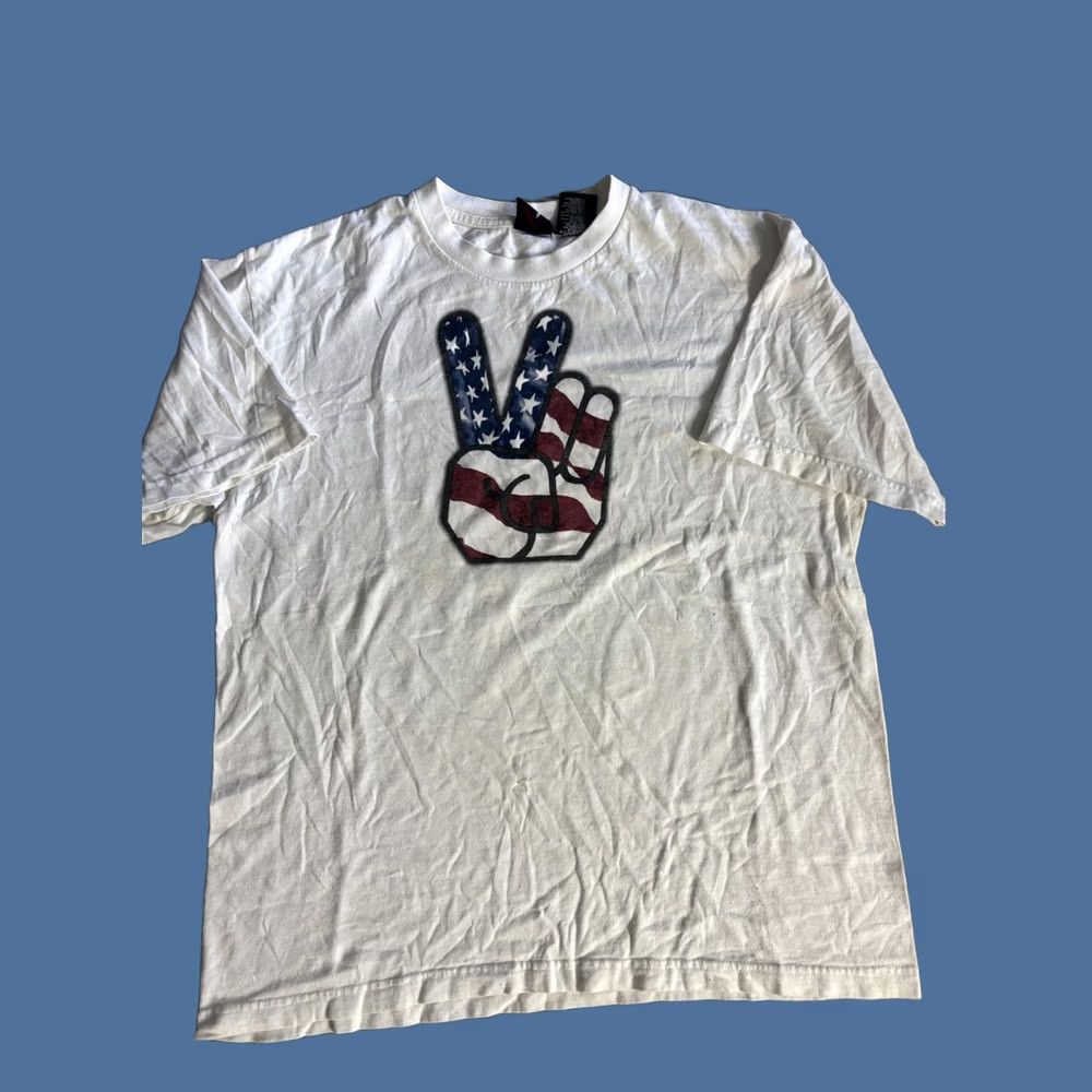 Vintage American Flag Peace Sign Shirt Men L White Patriotic Graphic Tee USA Size US L / EU 52-54 / 3 - 1 Thumbnail
