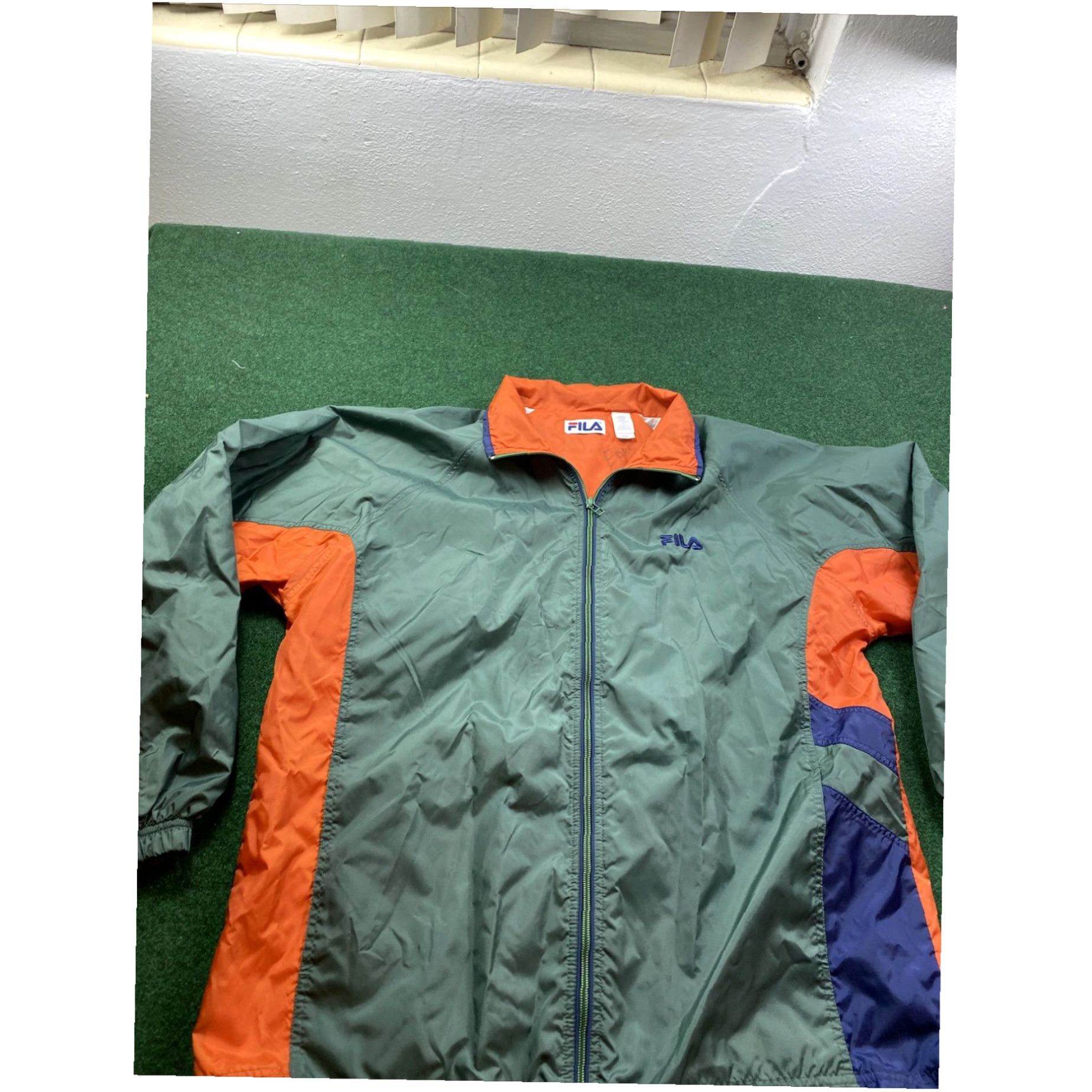 Fila Fila Mens Windbreaker Zip Track jacket Orange Hreen Nylon Size Large Lightweight Size US L / EU 52-54 / 3 - 5 Thumbnail