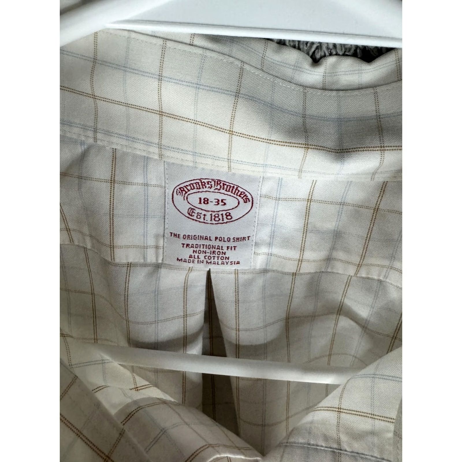 Brooks Brothers Brooks Brothers Dress Shirt Mens 18-35 White Check Traditional Fit Non-Iron Long Sleeve Button-Down Collar 100% Cotton 34/35 Sleeve Mens Size 48R - 7 Thumbnail