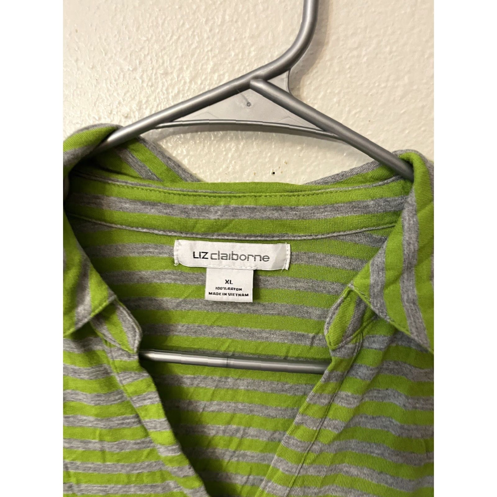Liz Claiborne Liz Claiborne Womens Polo Shirt Green Striped Long Sleeve Roll Tab Pocket High Low XL Size XL / US 12-14 / IT 48-50 - 3 Thumbnail