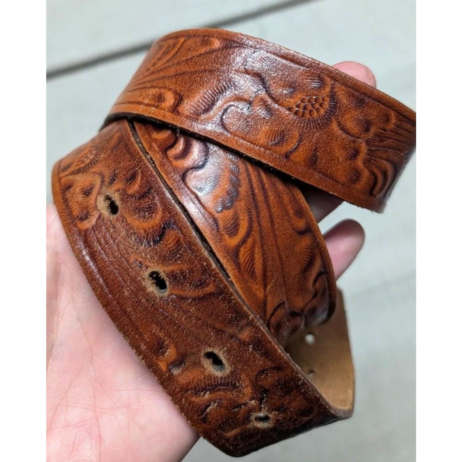 Vintage VINTAGE western belt brown 38 leather cowhide floral tooled belt Men Adult Regular 1-1/2" width Southwestern buckle snaps 34.5-42.5 Size 38 - 5 Thumbnail