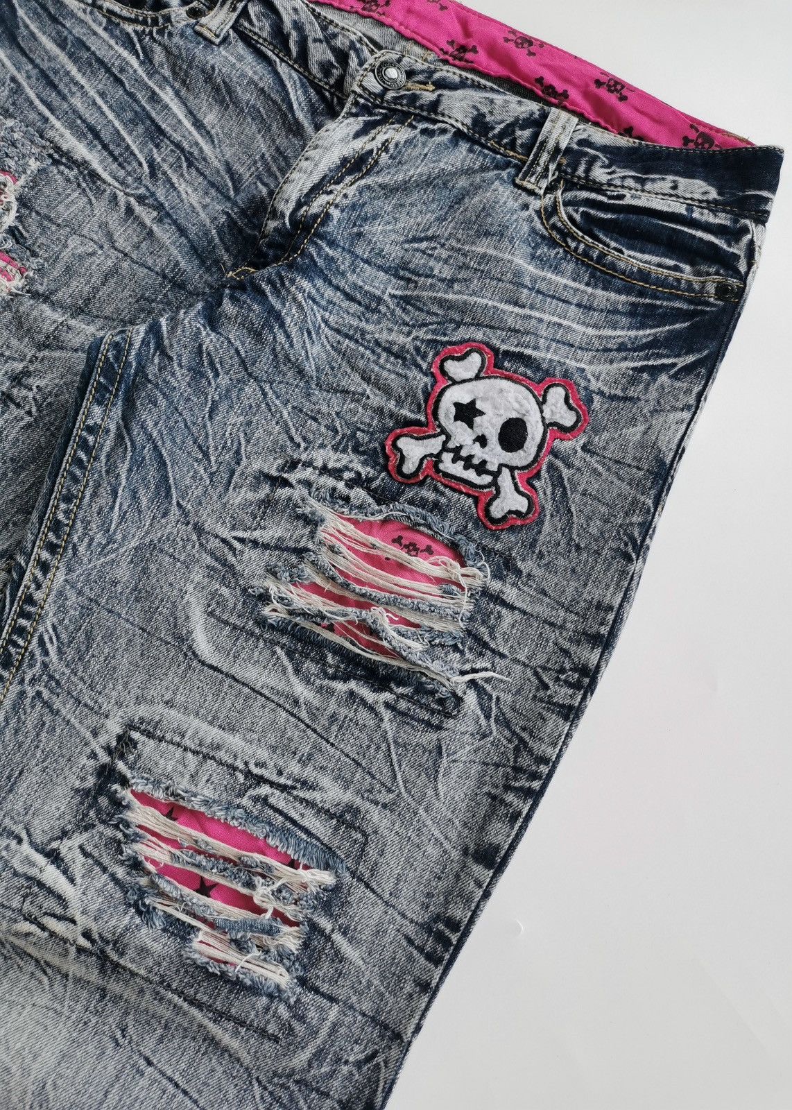 Other Pink Skull Patchwork Boro Denim Jeans Size US 37 - 4 Thumbnail