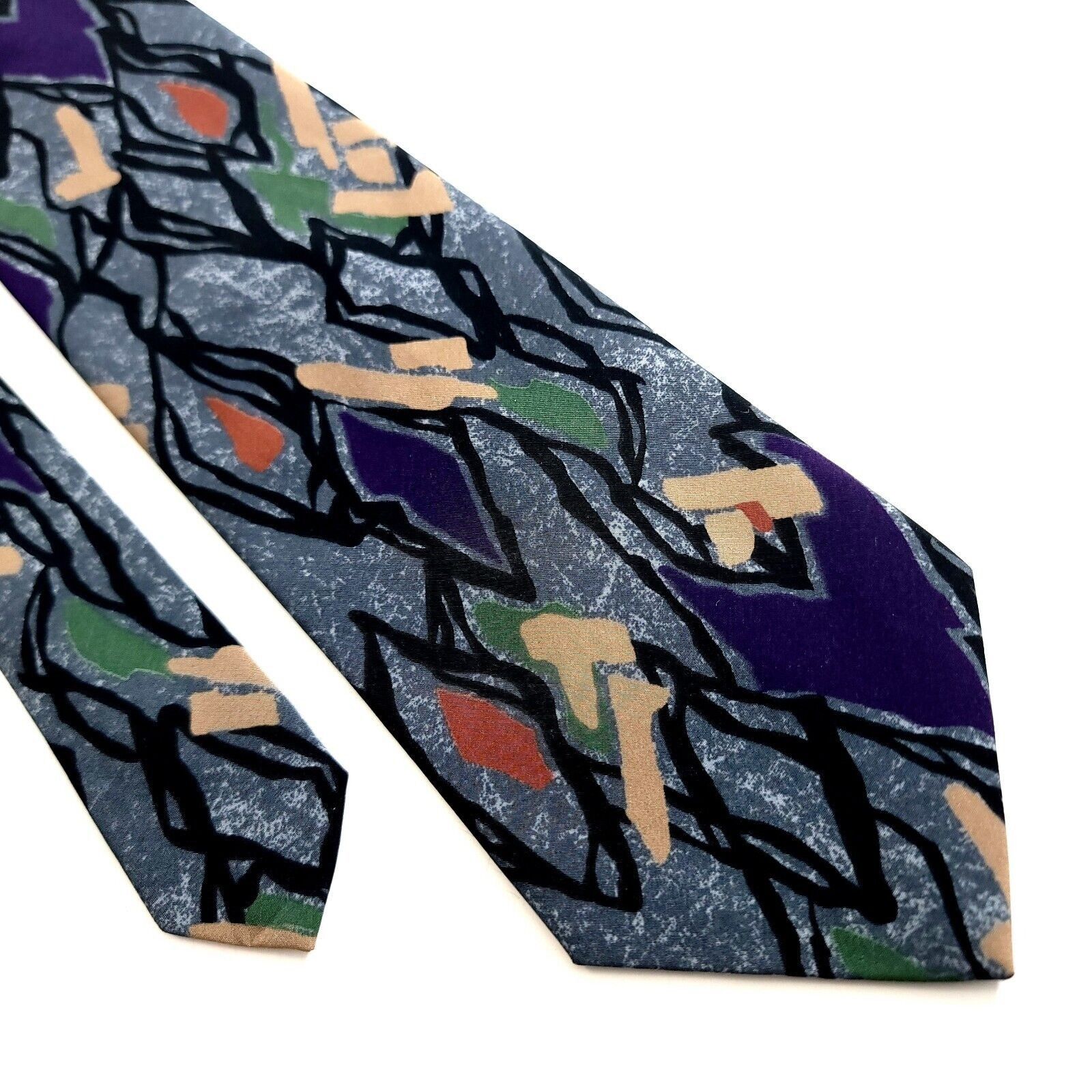Designer Norseman Gray Tan Print Abstract Polyester Short Tie Size ONE SIZE - 1 Thumbnail