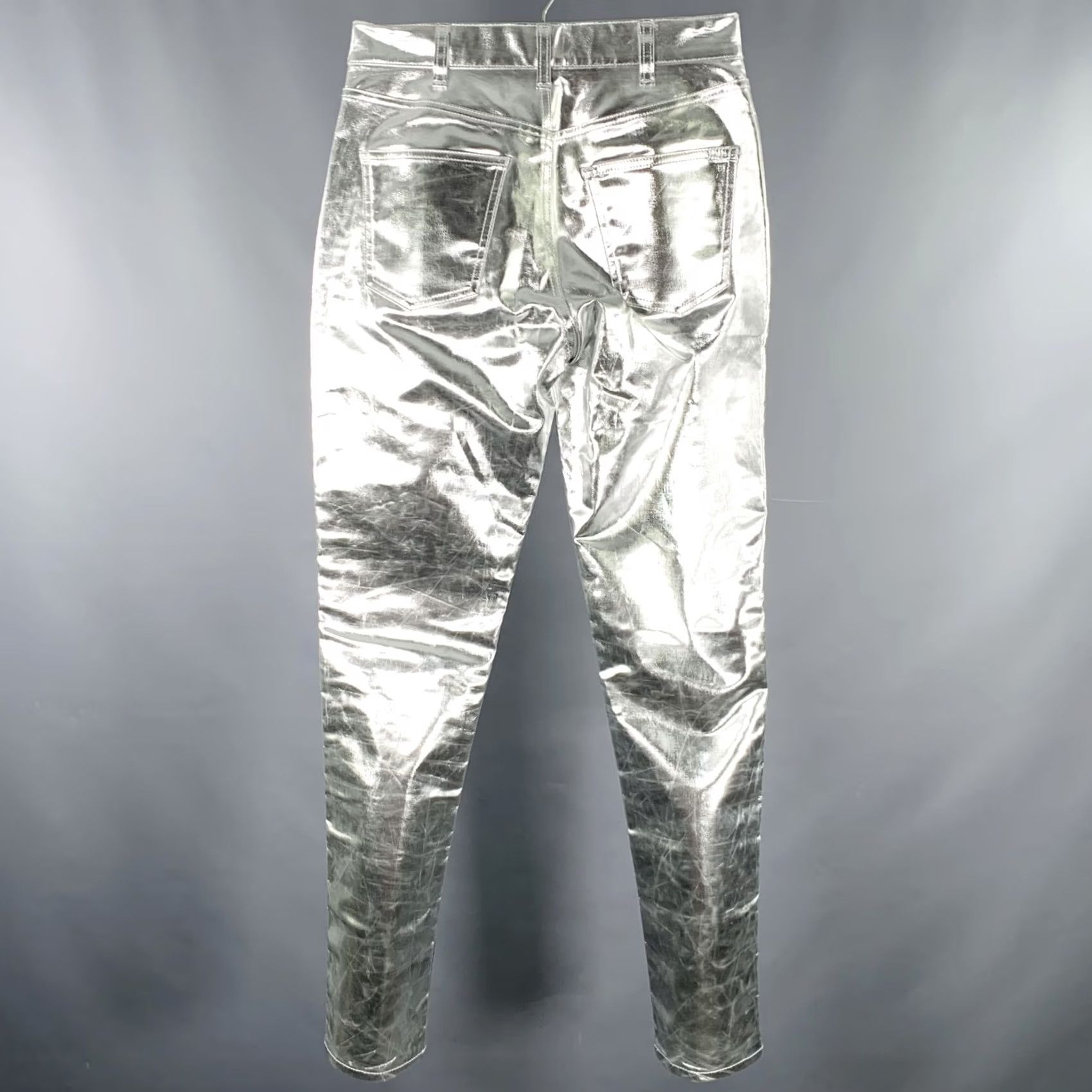 Celine CELINE Size 29 Silver Metallic Cotton Blend Jean Cut Casual Pants Size US 29 - 2 Thumbnail