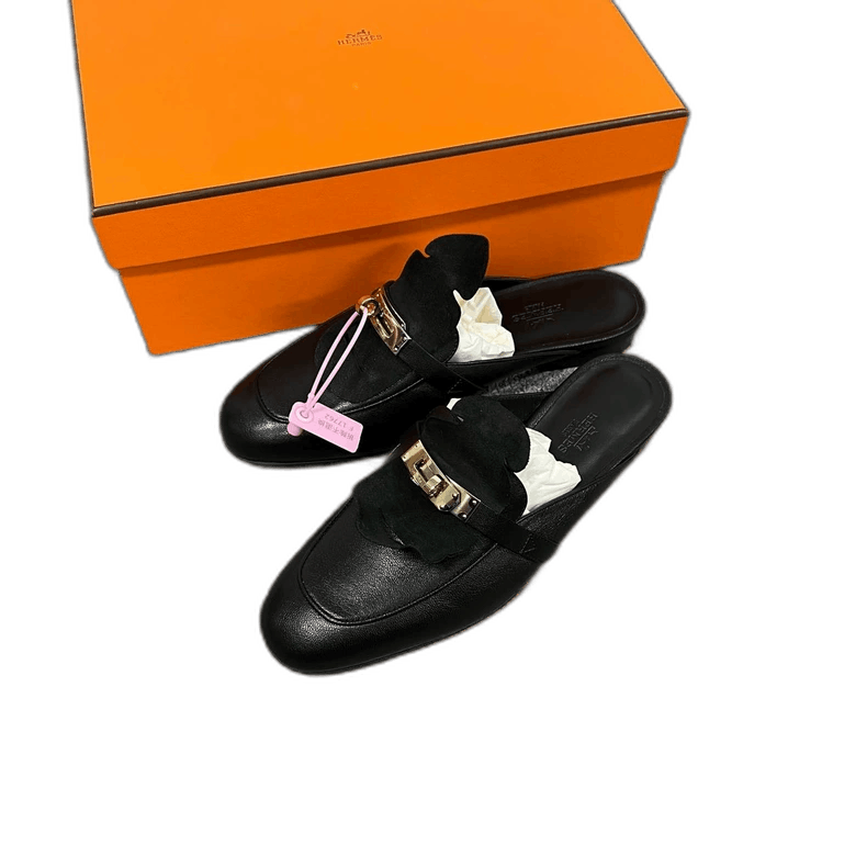 Hermes Kelly Black Slide Loafers Size 37