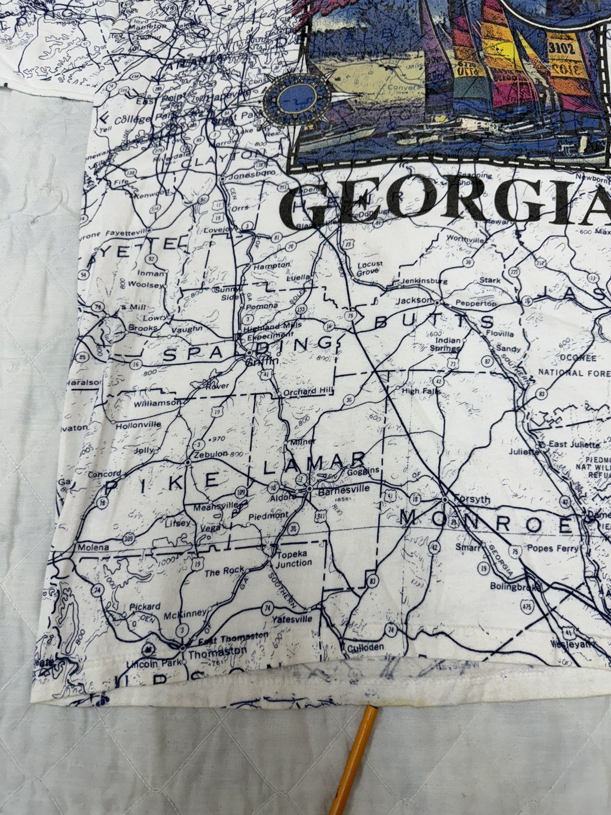 Hanes Vintage 1990s white All-Over- Print t-shirt Map of Georgia Size US XL / EU 56 / 4 - 3 Thumbnail