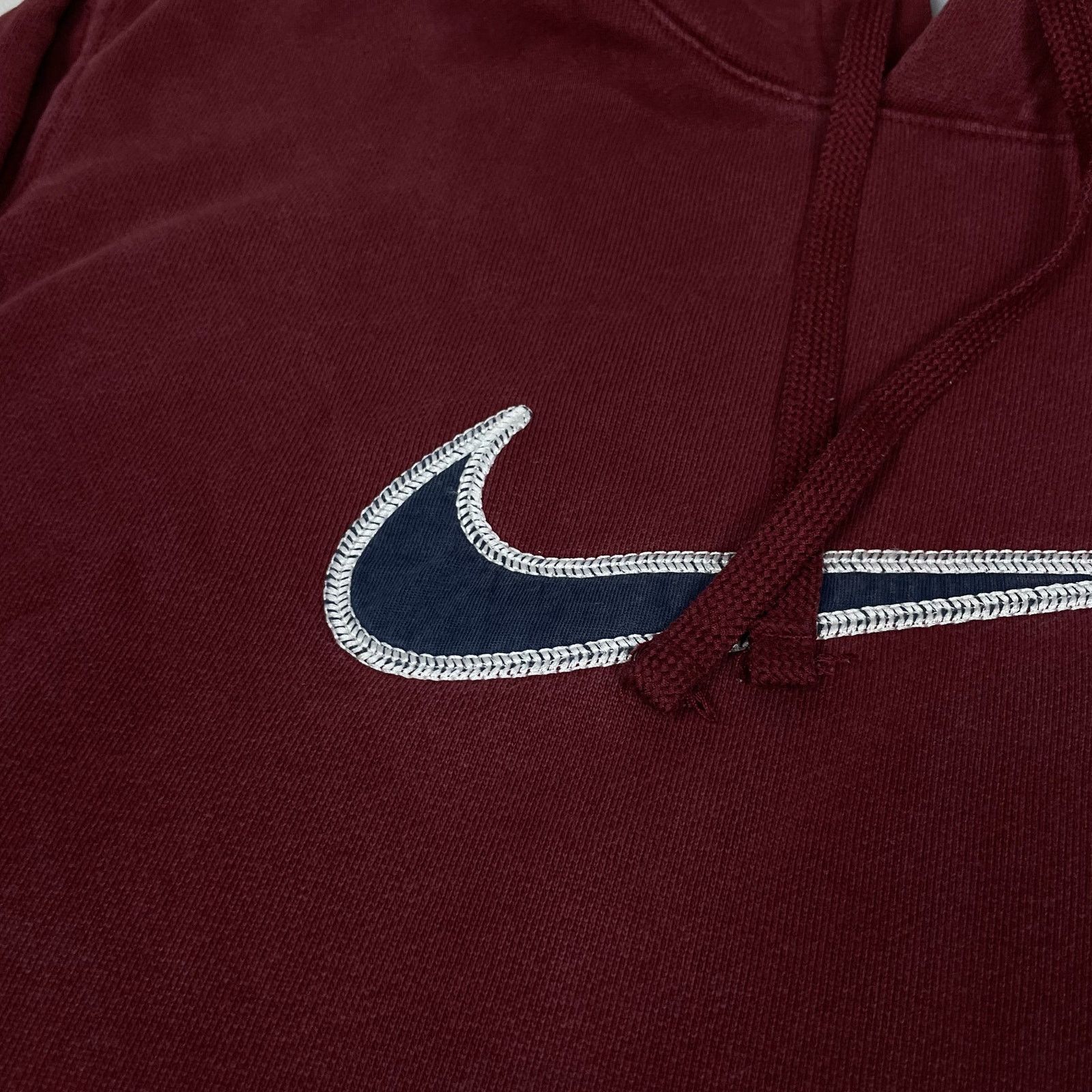 Nike × Vintage Nike Men's Red Cotton Swoosh Fleece Pullover Hoodie Medium Size US M / EU 48-50 / 2 - 3 Thumbnail