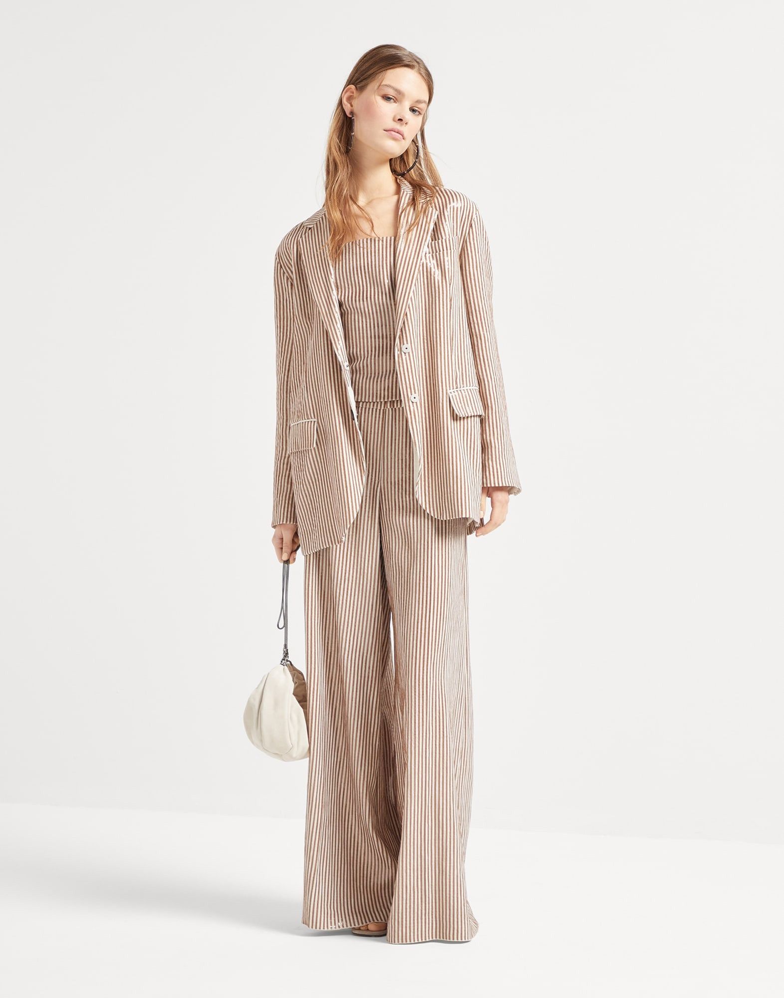 Brunello Cucinelli o1la1rc1a0326 Linen Flared Track Trousers in Multicolor Size 26" / US 2 / IT 38 - 4 Thumbnail