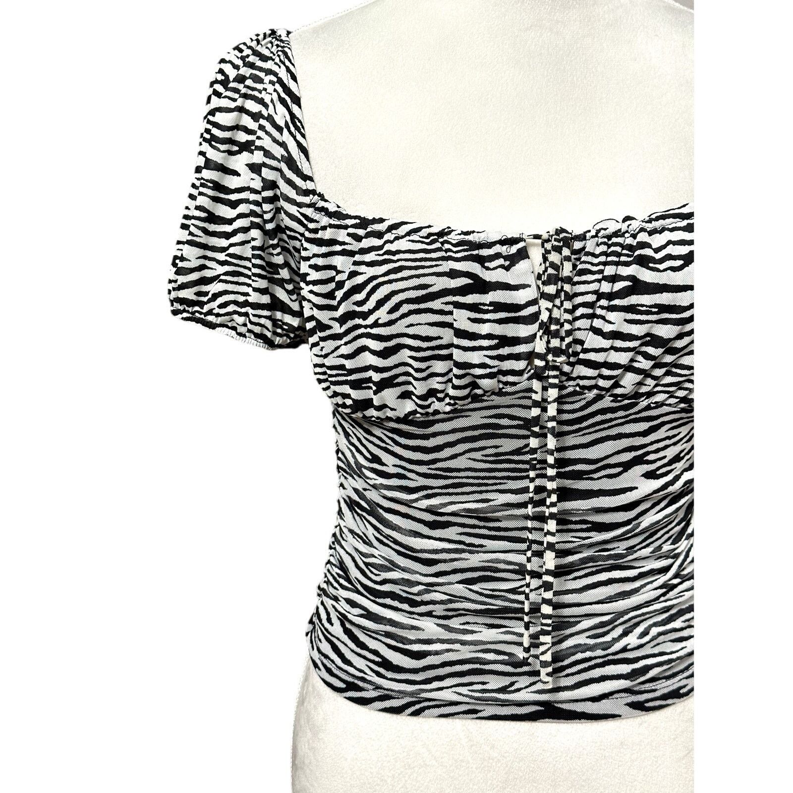 Other Elodie Puff Blouse Animal Print Square Neck Black & White M Size M / US 6-8 / IT 42-44 - 2 Thumbnail
