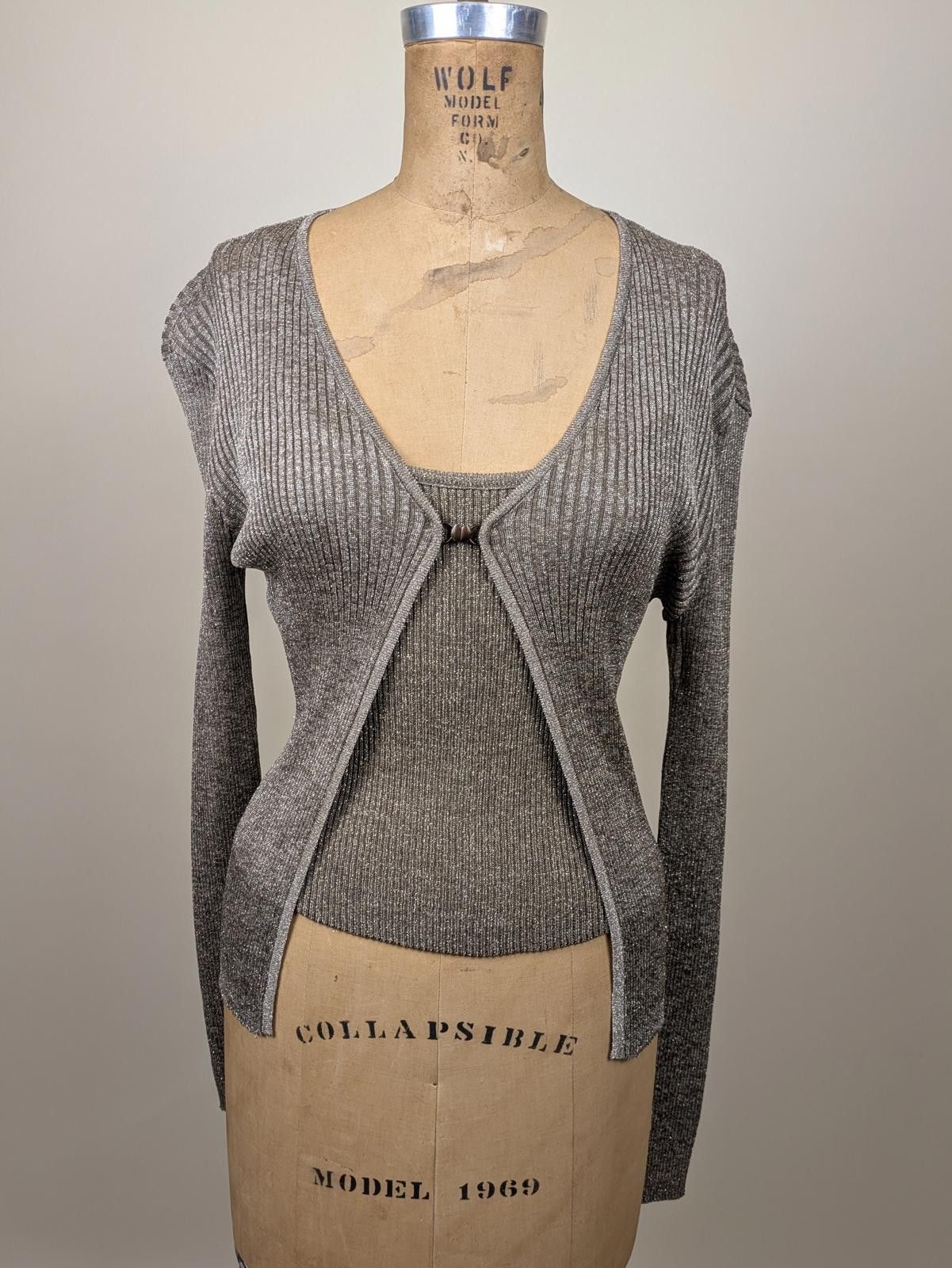 Other 1990's gold ribbed cami and cardigan set Size ONE SIZE - 1 Thumbnail