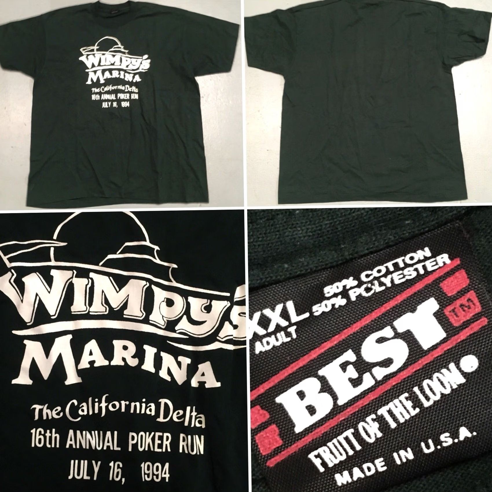 Fruit Of The Loom Vintage Wimpys Marina California Delta Poker Run 1994 T Shirt Size XXL 2XL 90s Size US XXL / EU 58 / 5 - 7 Thumbnail