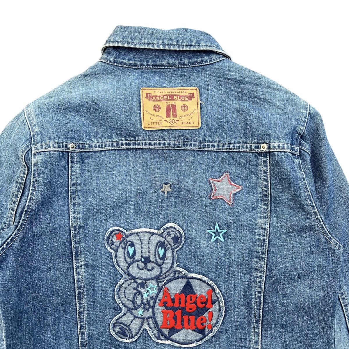 Angel Blue × Hysteric Glamour × Japanese Brand 🇯🇵 2000s Angel Blue Iconic Patchworks Logo Denim Jacket Size S / US 4 / IT 40 - 2 Thumbnail